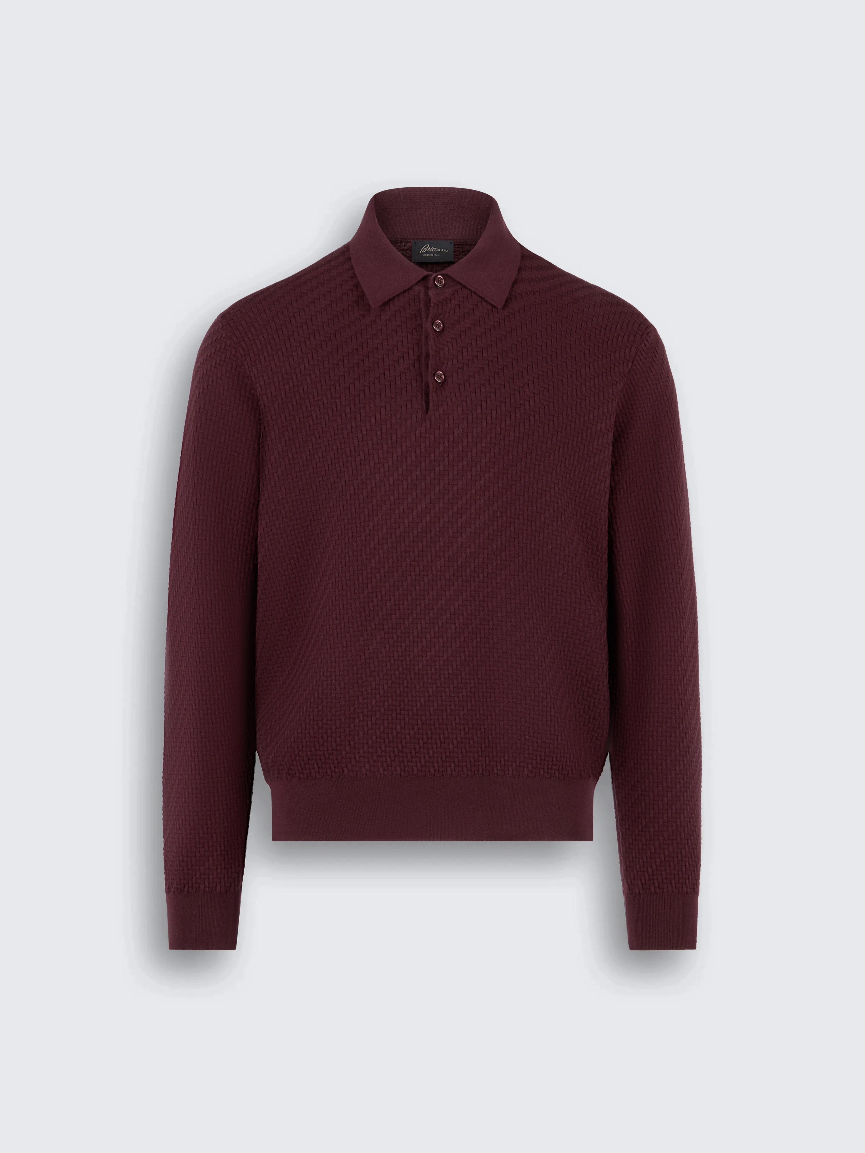 go toBordeaux cotton, silk and cashmere Trama weave long-sleeved polo