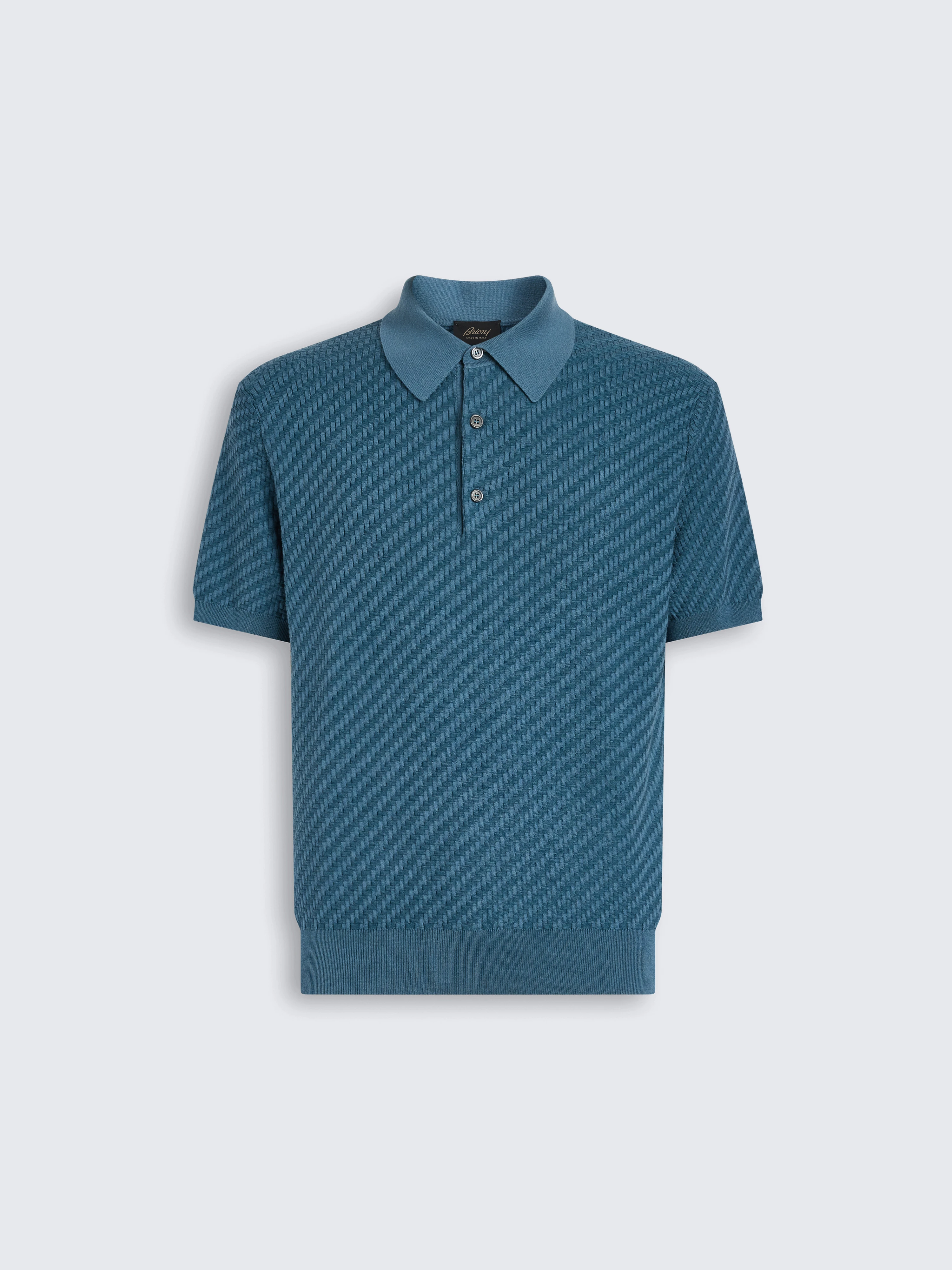 go toPetroleum blue cotton, silk and cashmere Trama weave polo