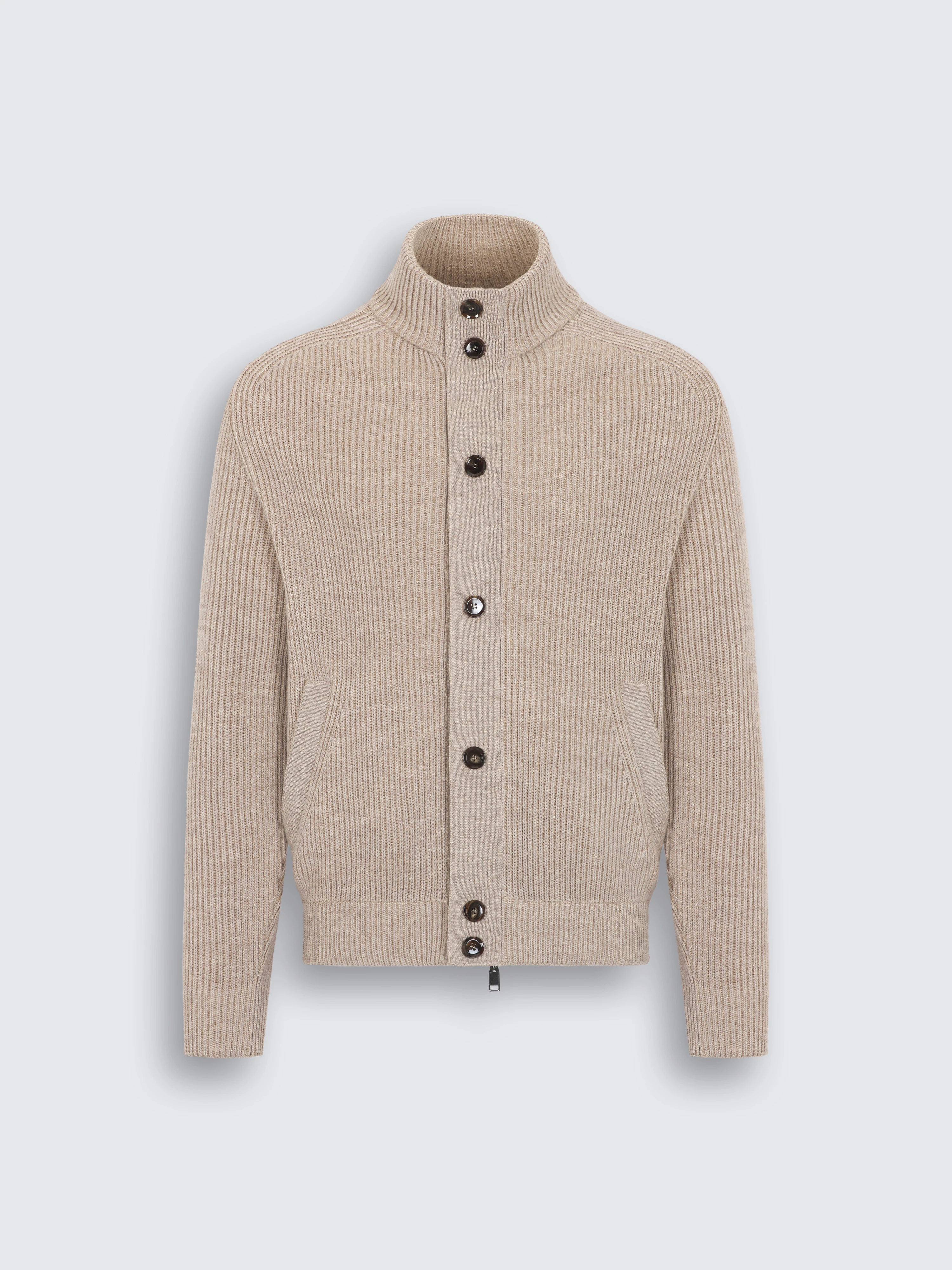 go toBeige cotton, wool and linen mouliné blouson