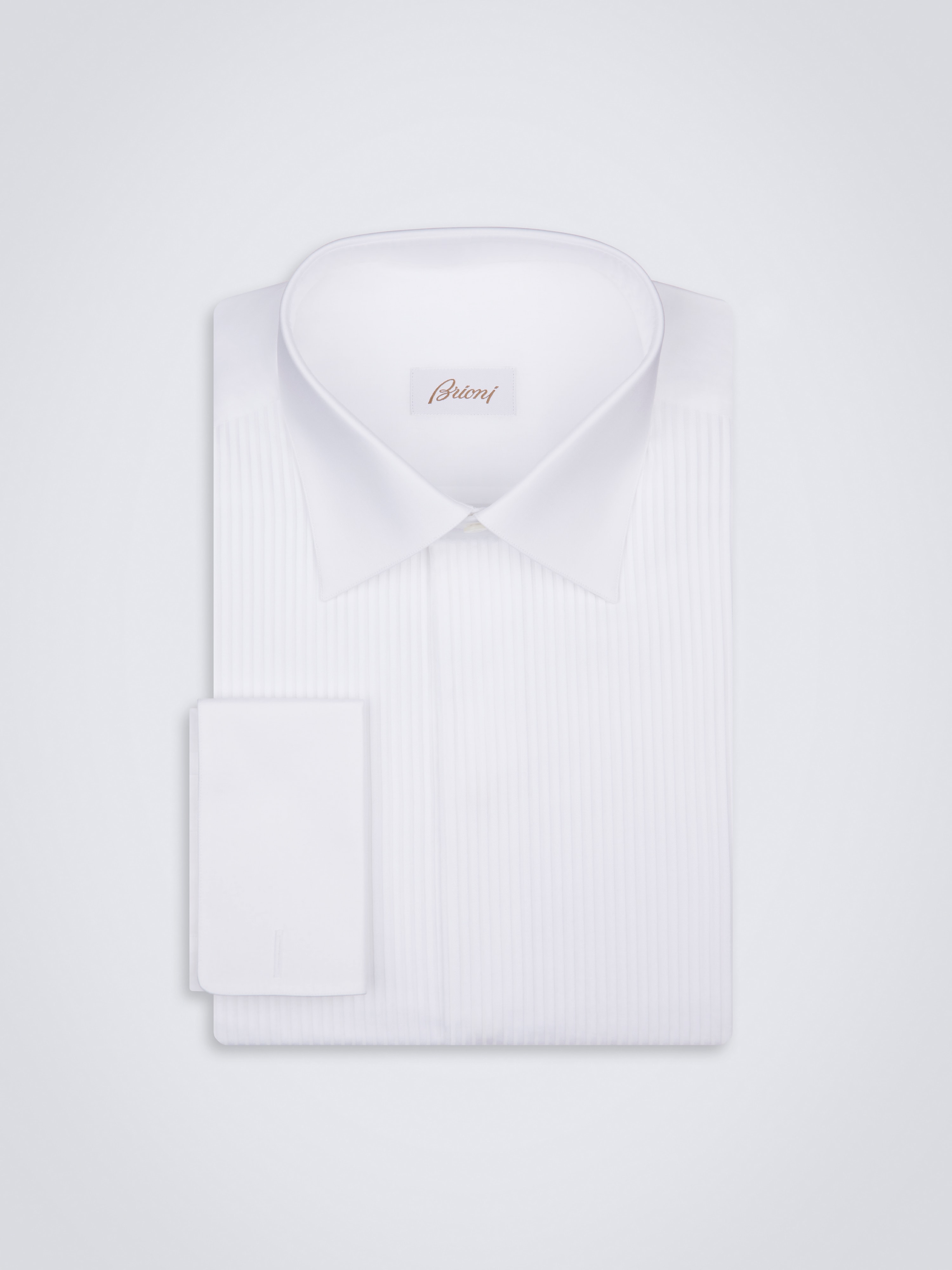 Essential white cotton French cuff evening shirt with plastron