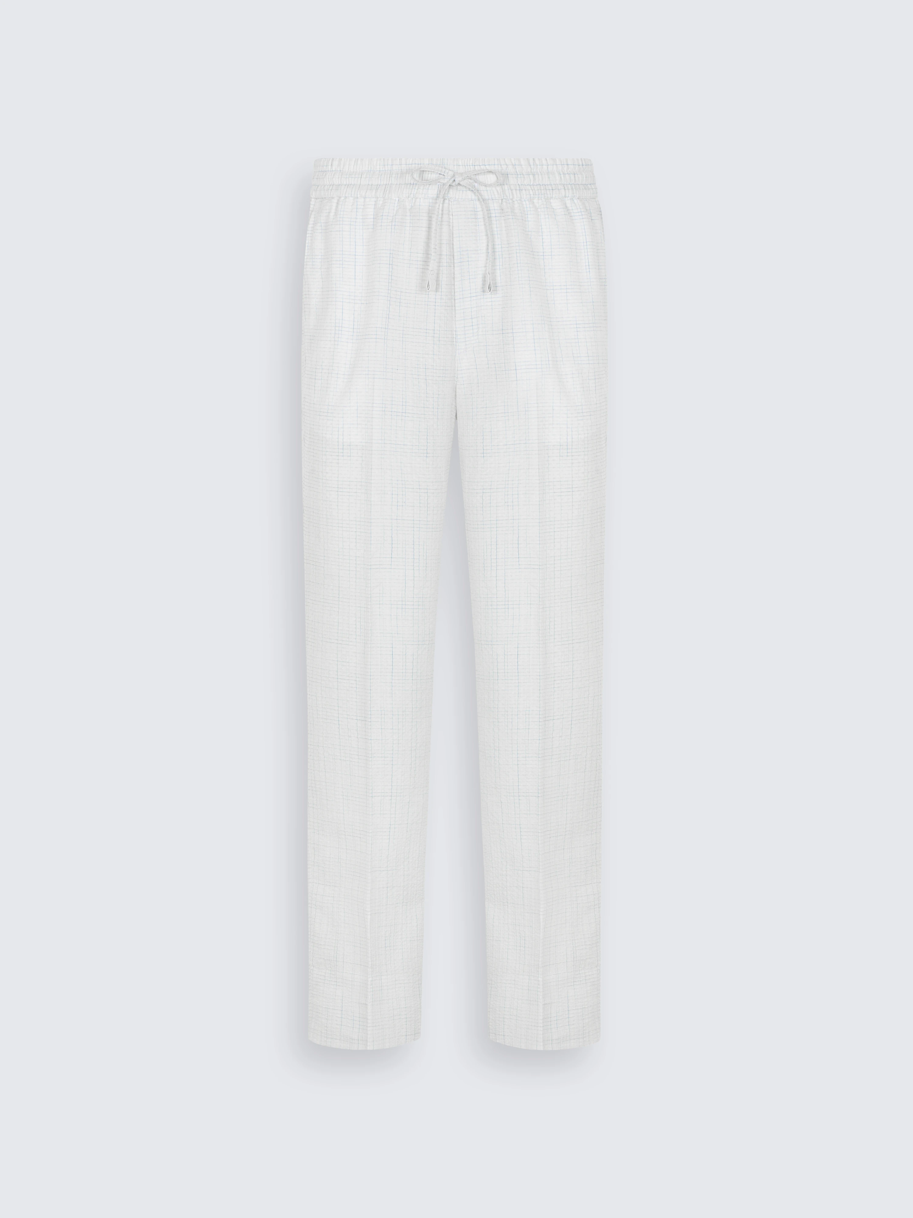 go toWhite and sky blue checked silk seersucker Asolo trousers