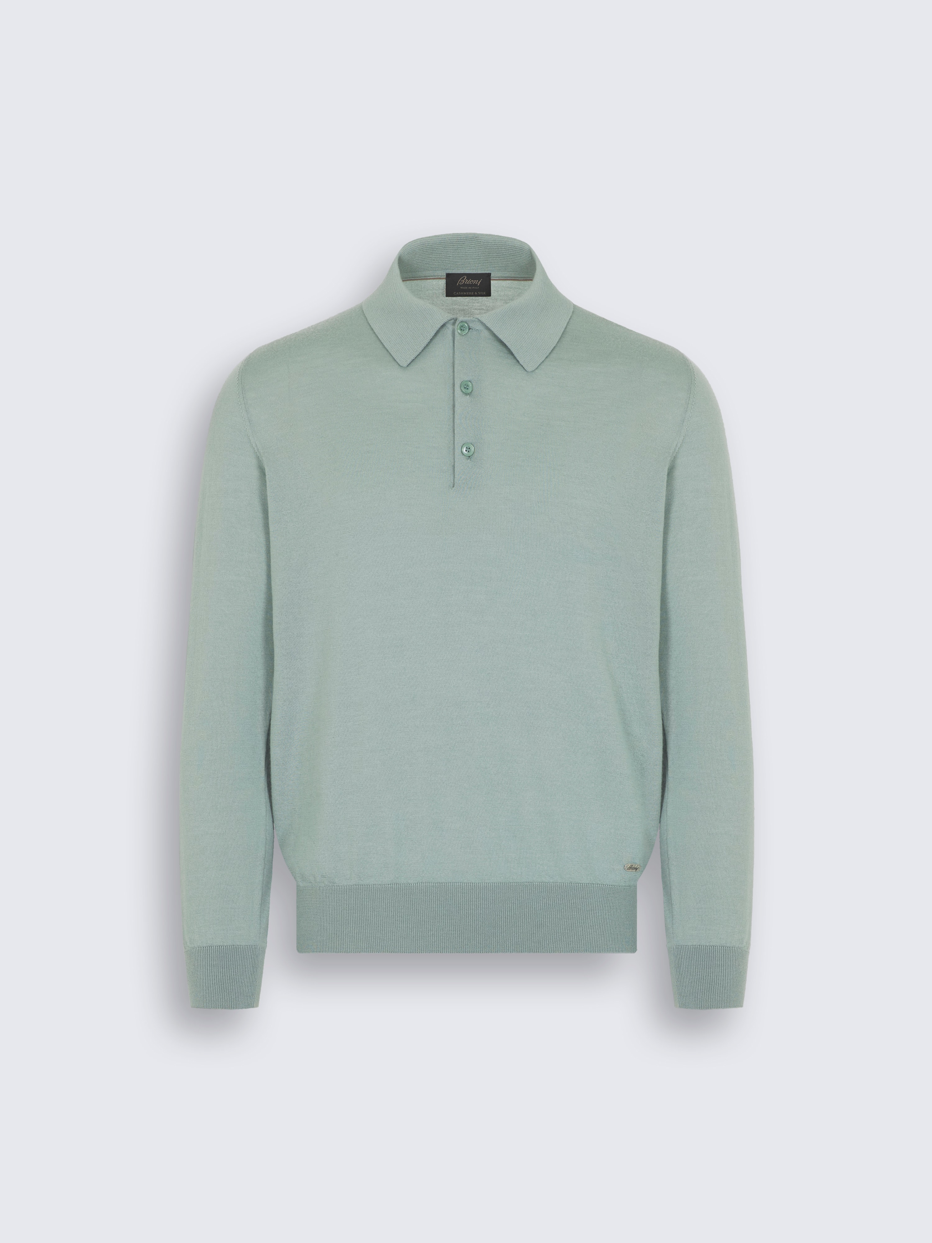 go toAqua green cashmere and silk long-sleeved polo