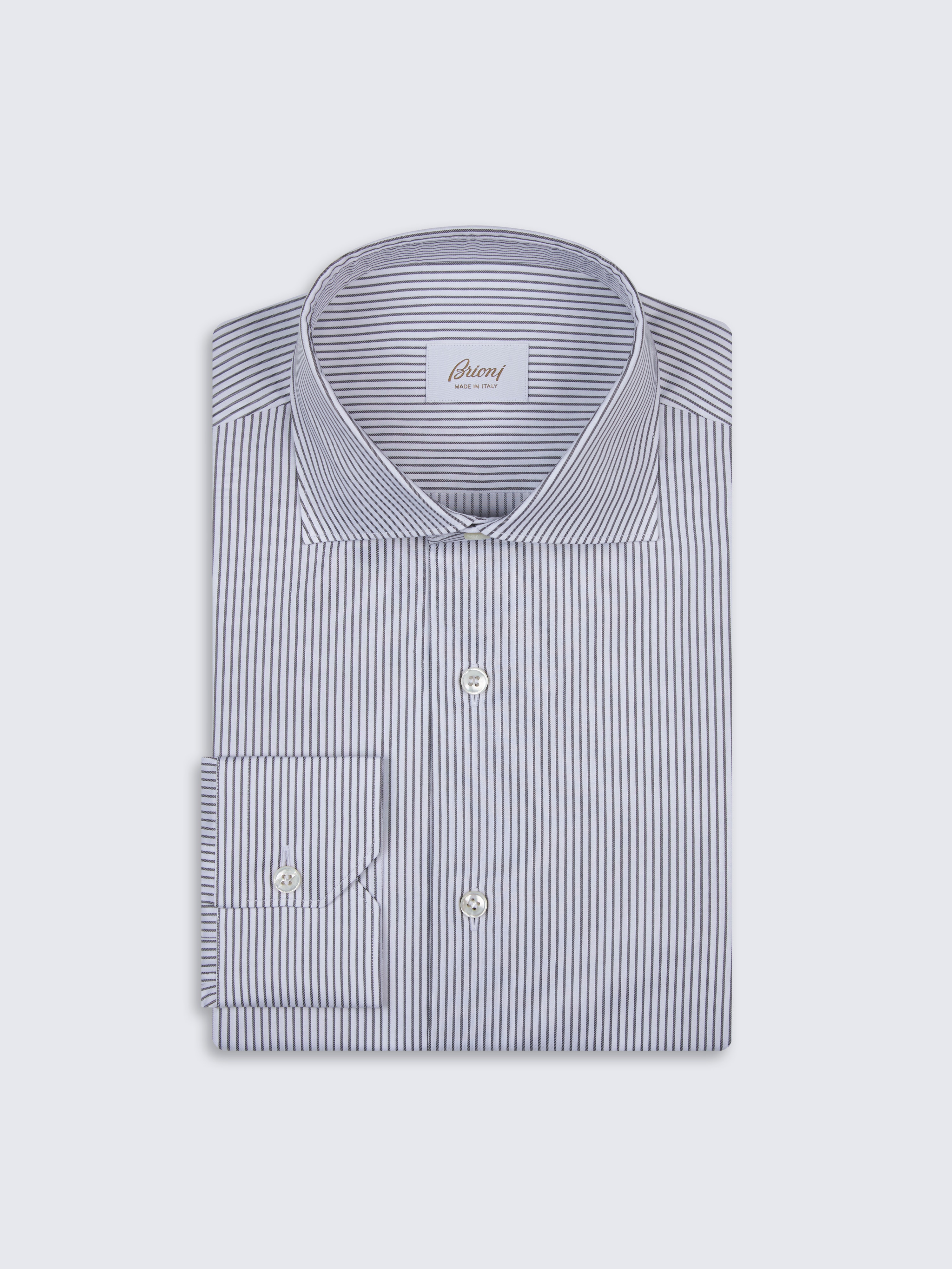 go toWhite and grey striped cotton formal shirt