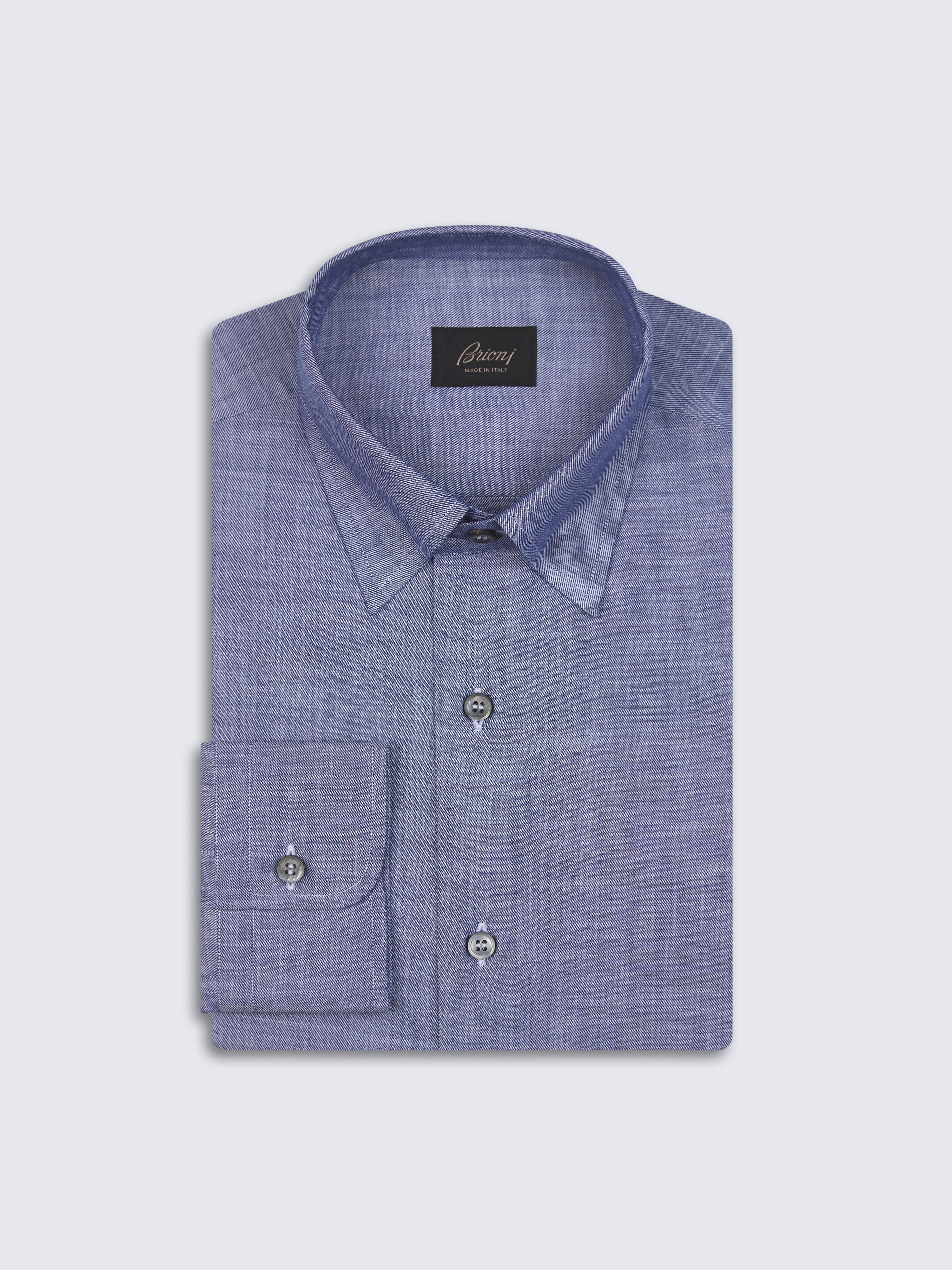 go toNavy blue and white cotton hidden button-down shirt