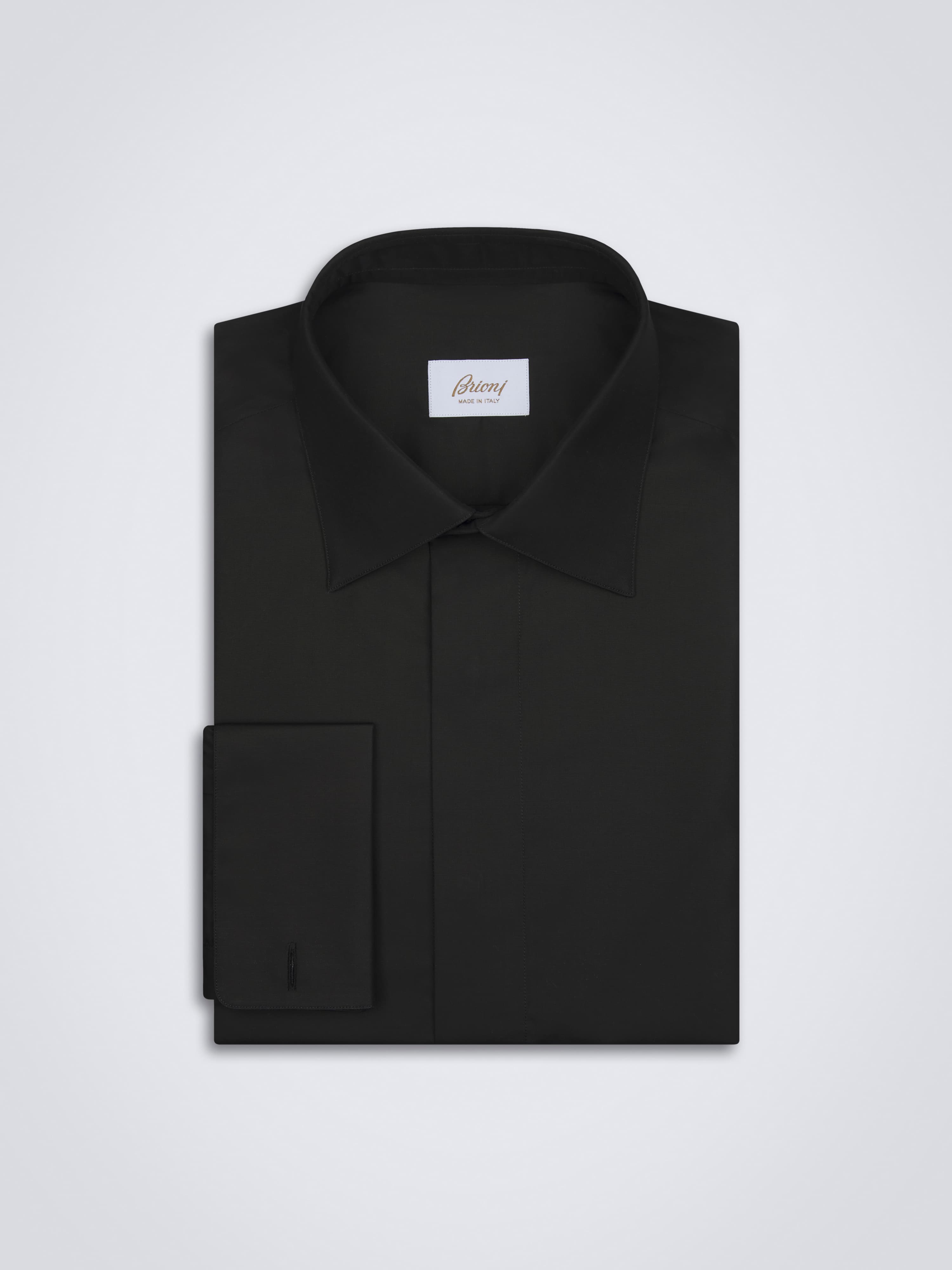 Essential black cotton French cuff evening shirt Essential black cotton French cuff evening shirt