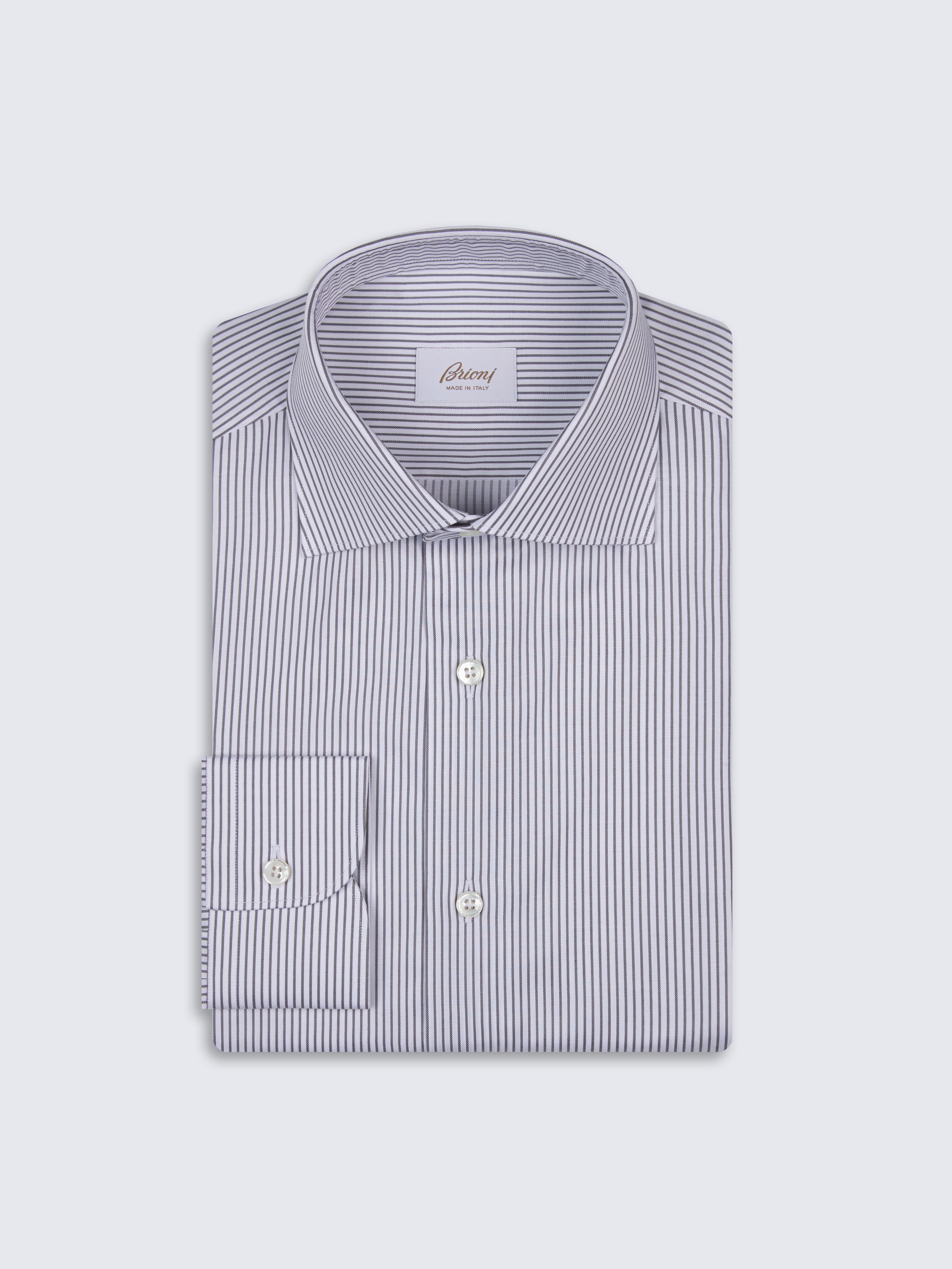 go toChemise habillée en coton sergé à rayures blanc et gris