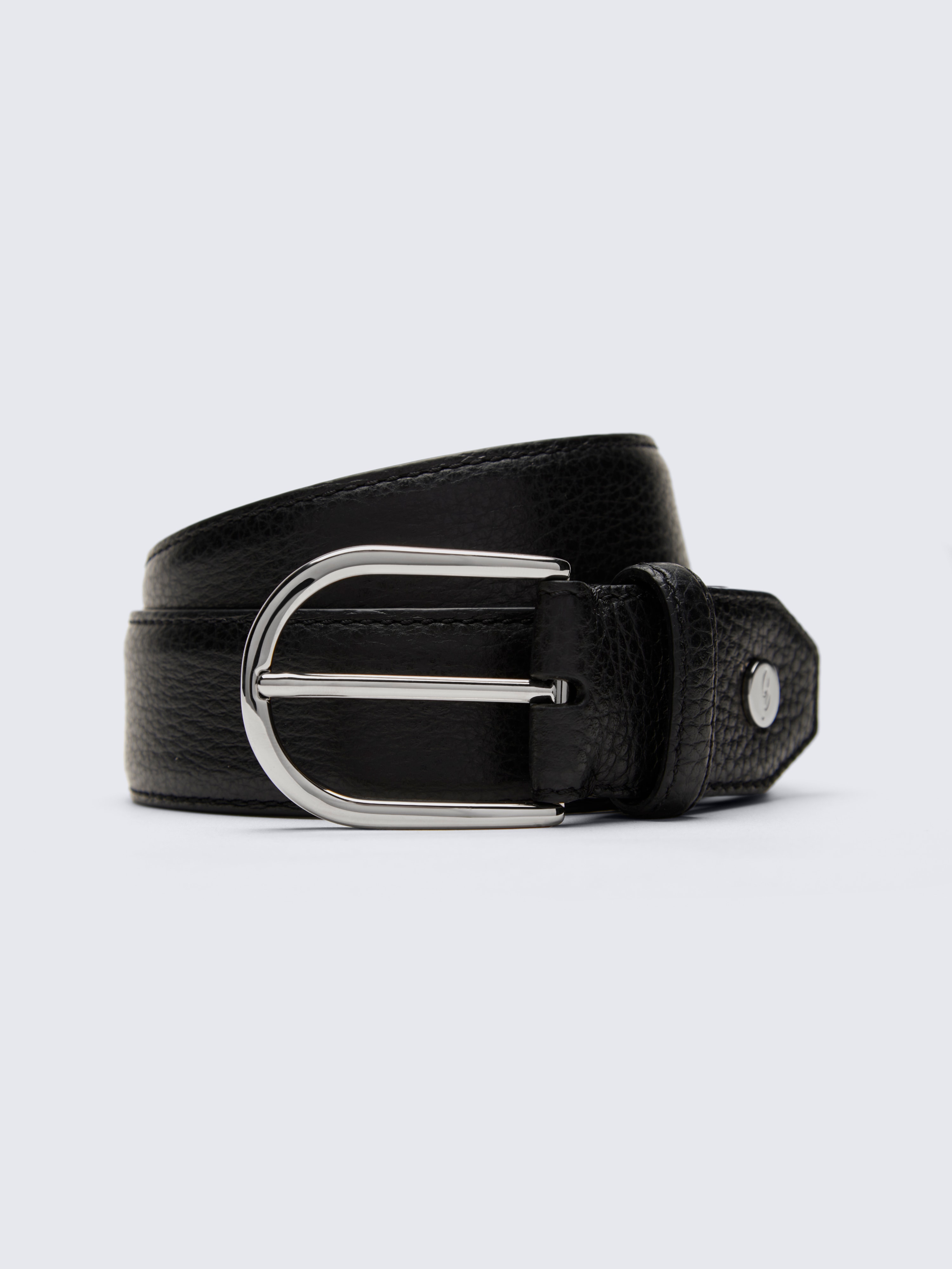 Black grained calf leather belt