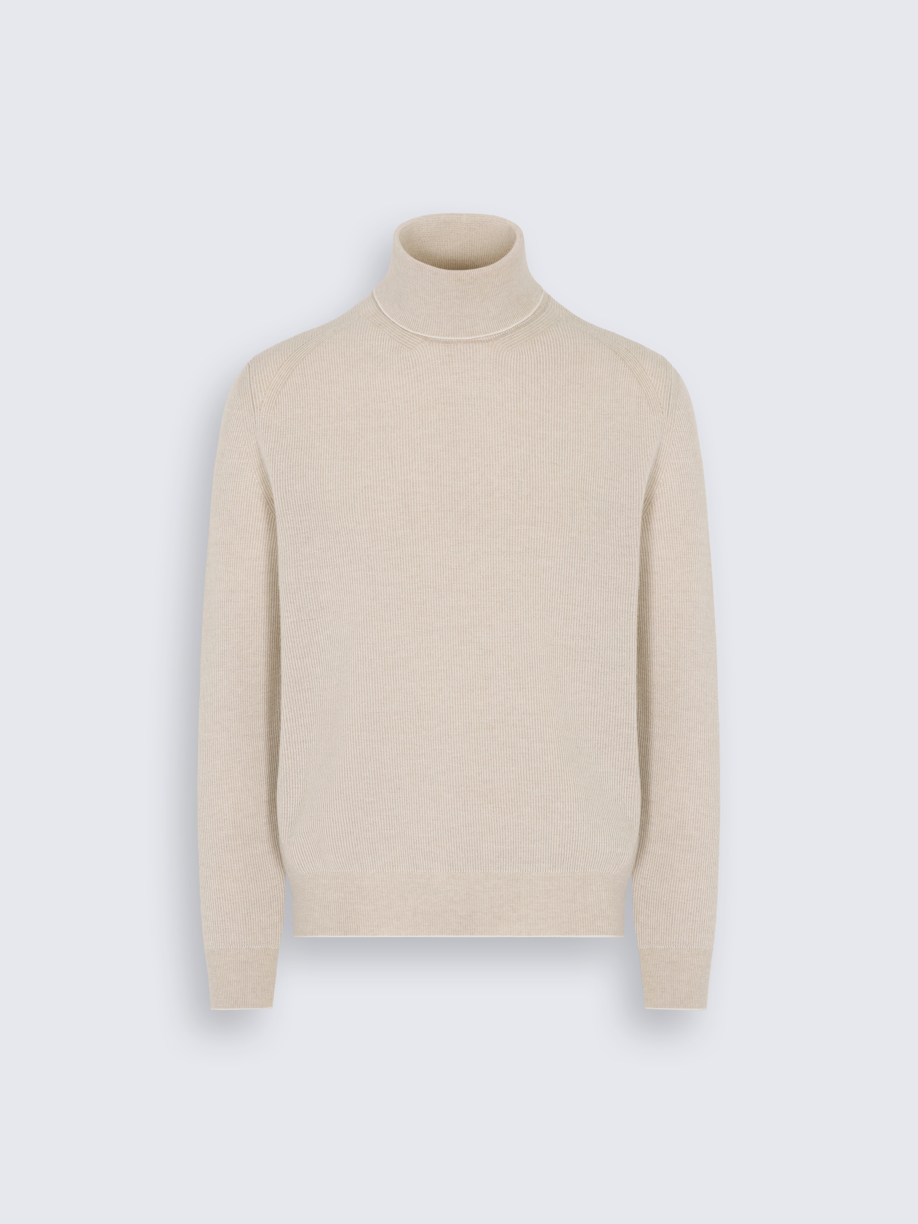 go toBeige and white cashmere and wool turtleneck sweater