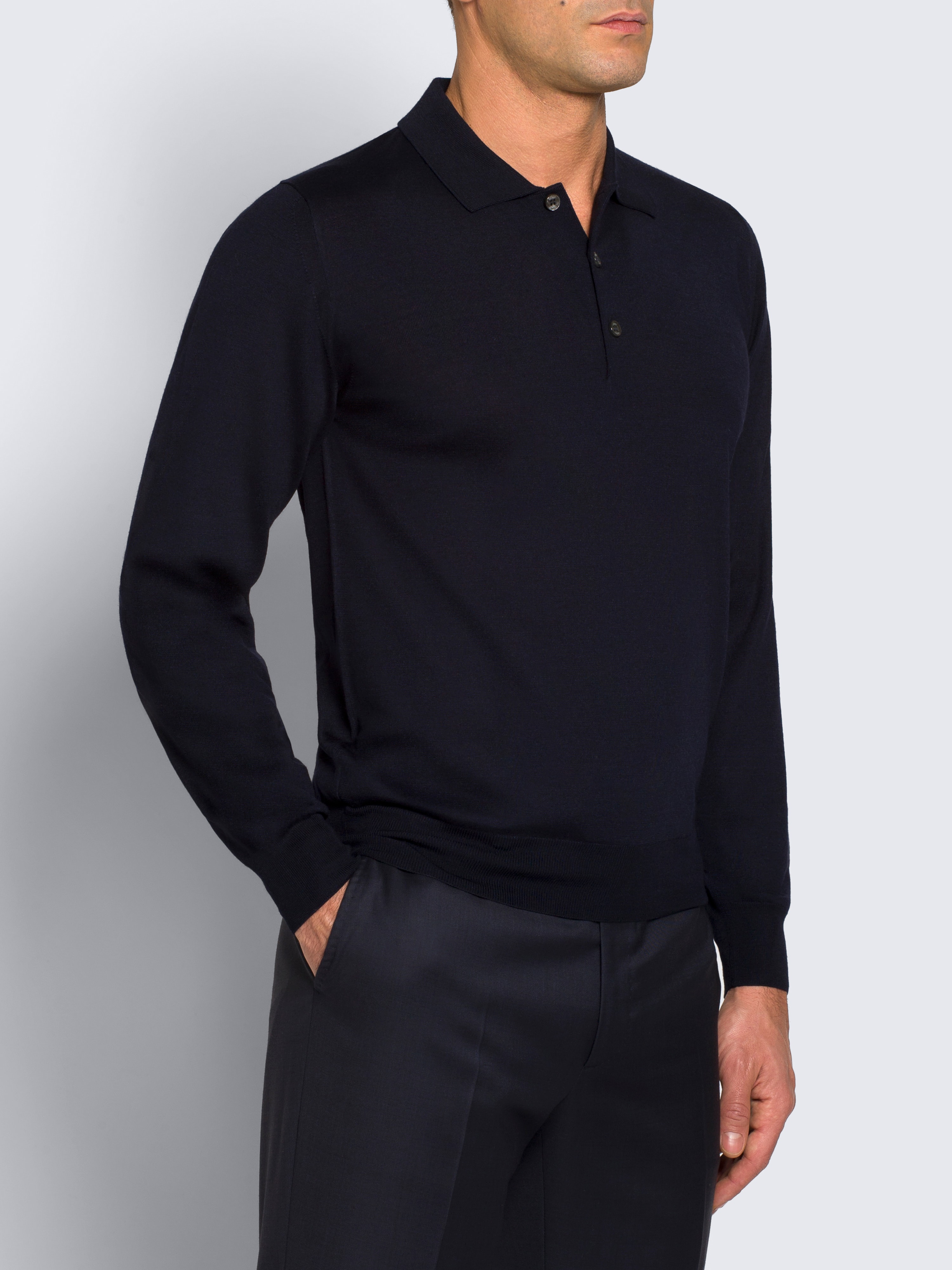 Polo Essential blu notte in lana, cashmere e seta