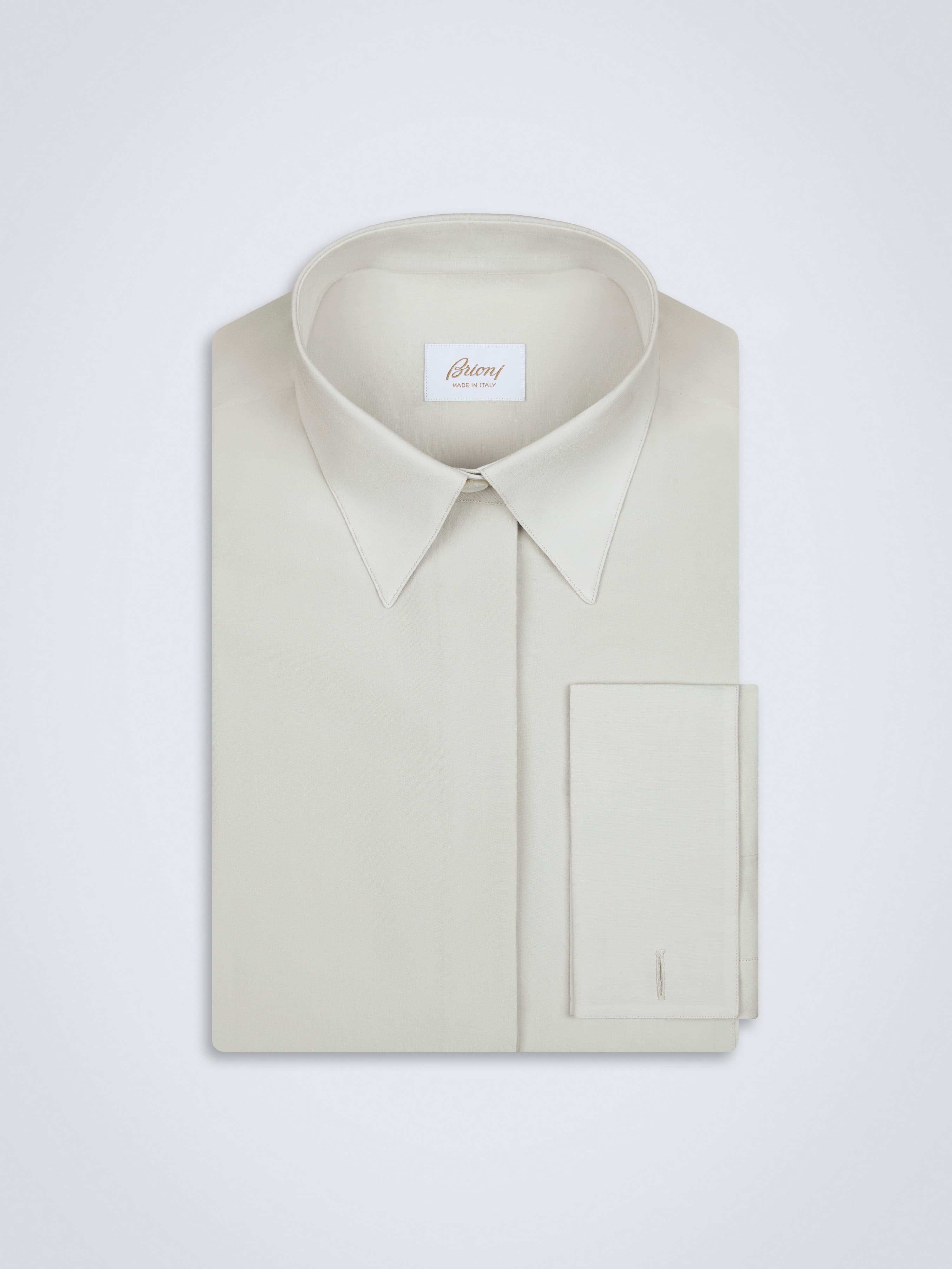 Ivory white silk French cuff evening shirt with plastron Ivory white silk French cuff evening shirt with plastron