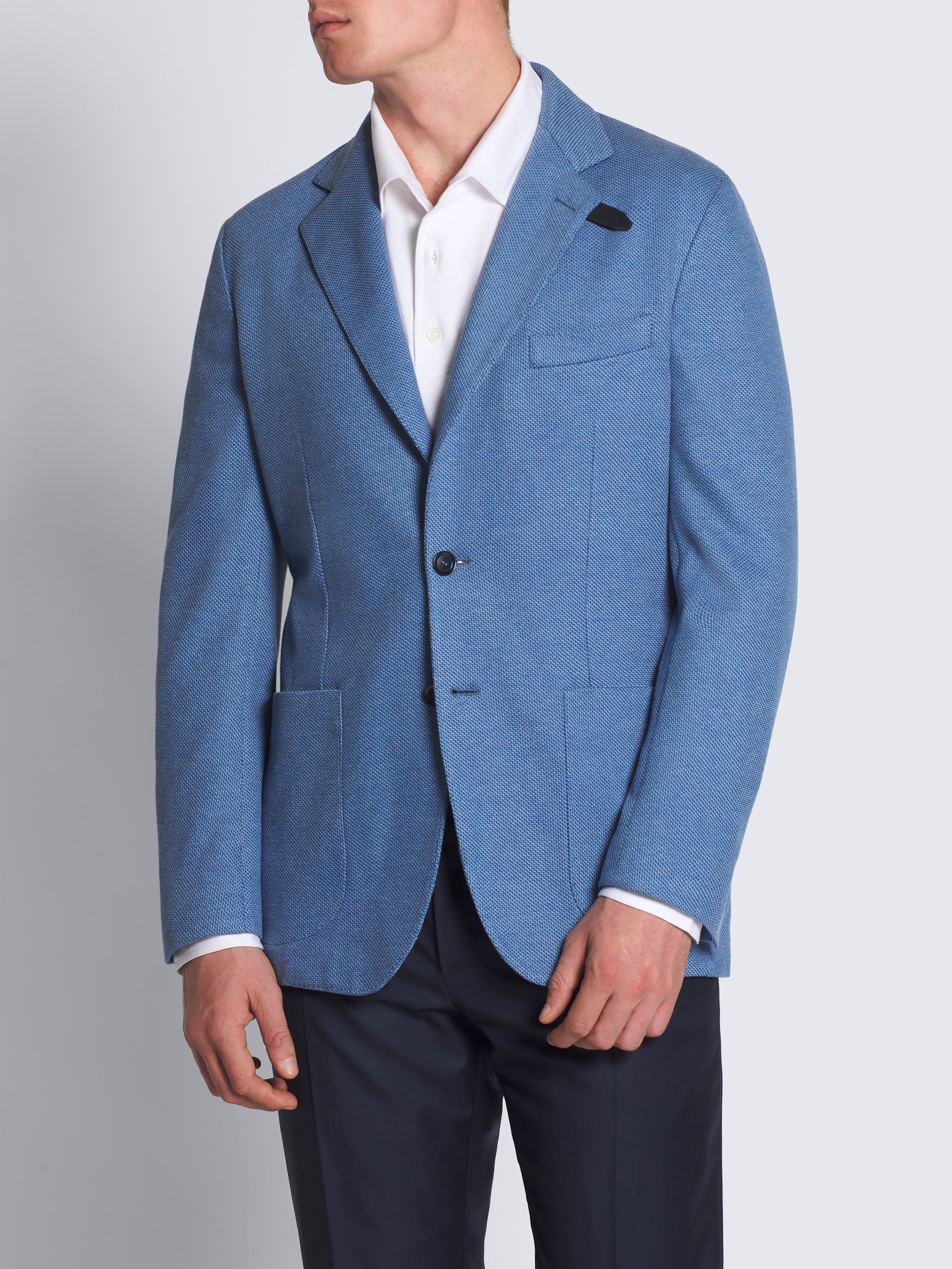 Sky blue silk and cotton jersey blazer