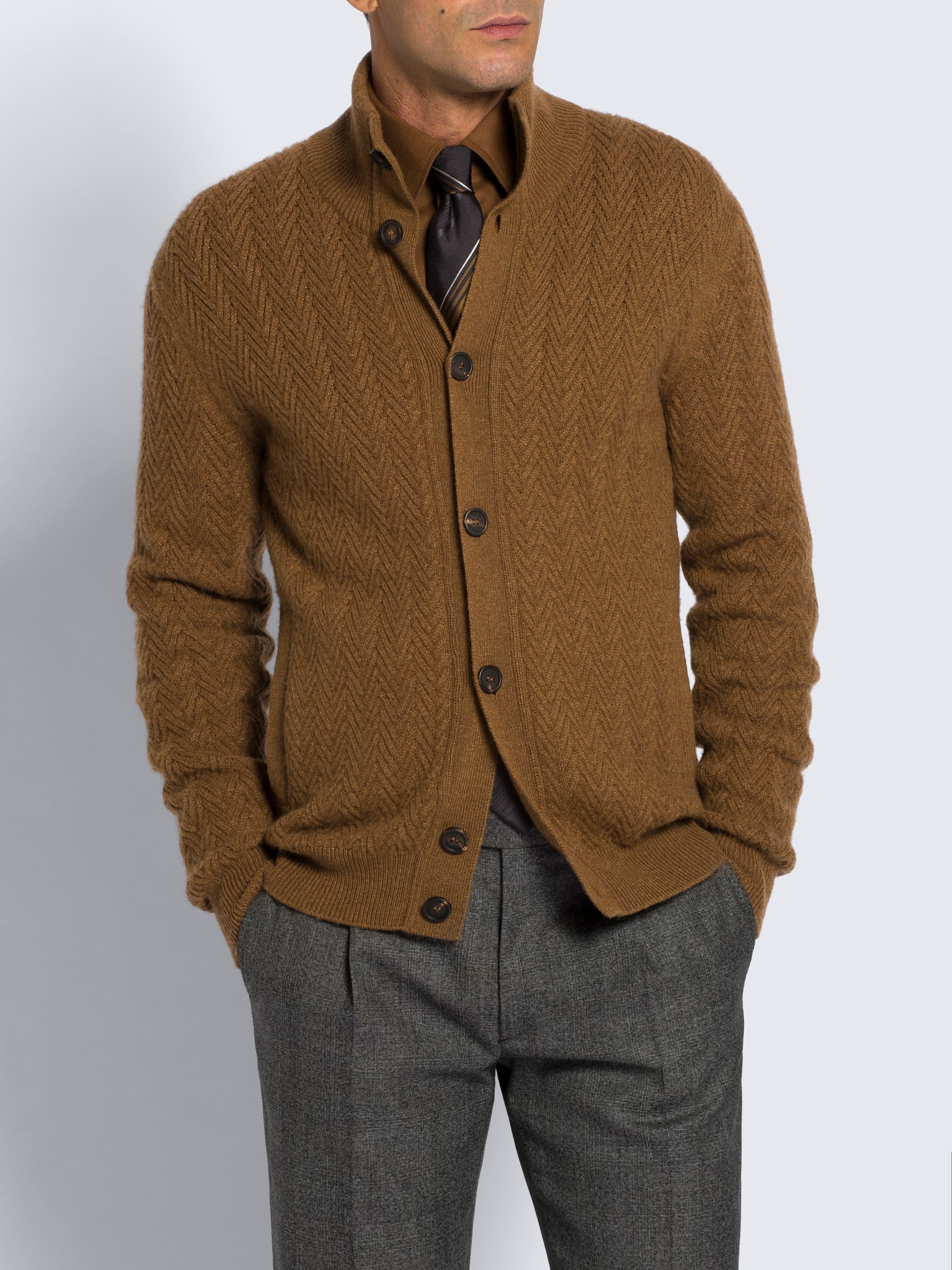Cardigan in vigogna e cashmere marrone chiaro