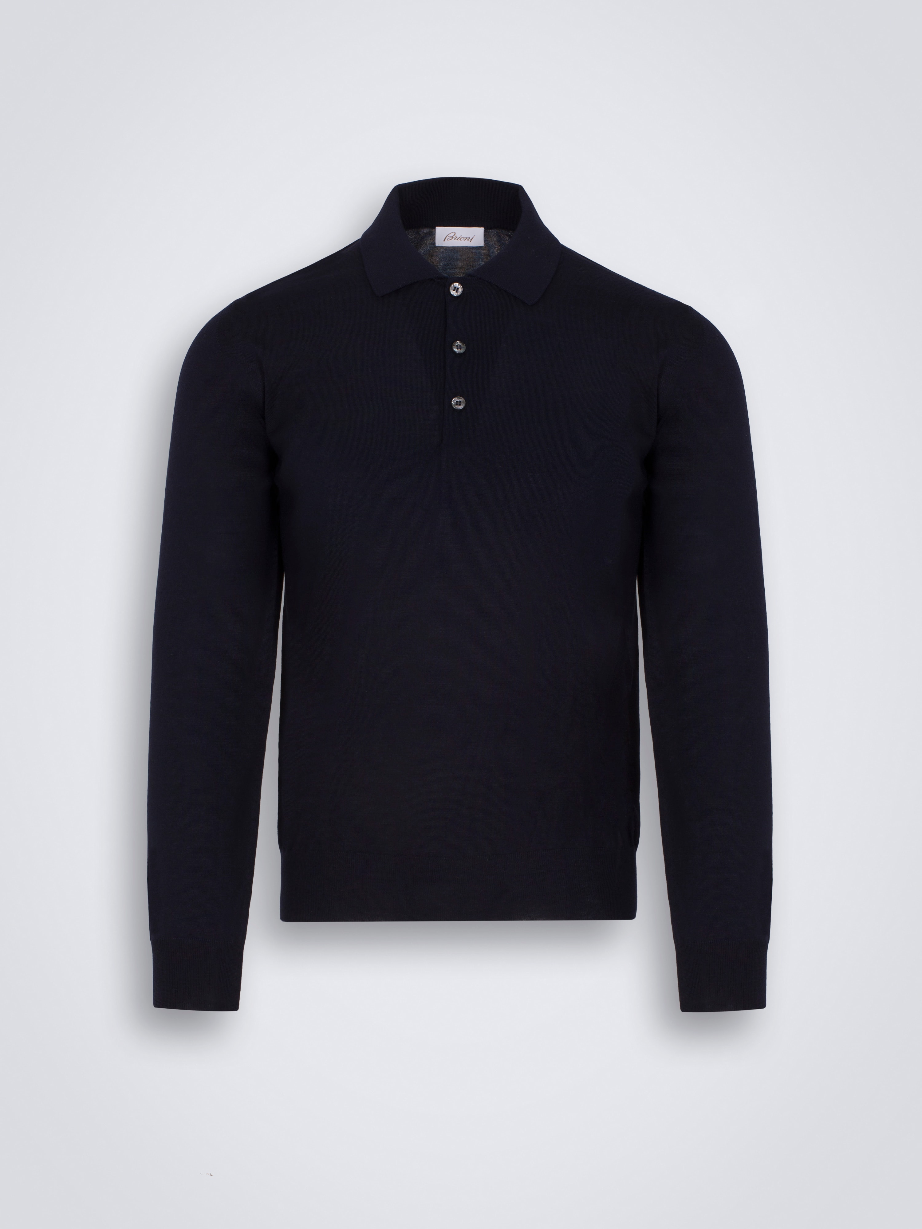 Essential midnight blue wool, cashmere and silk polo sweater
