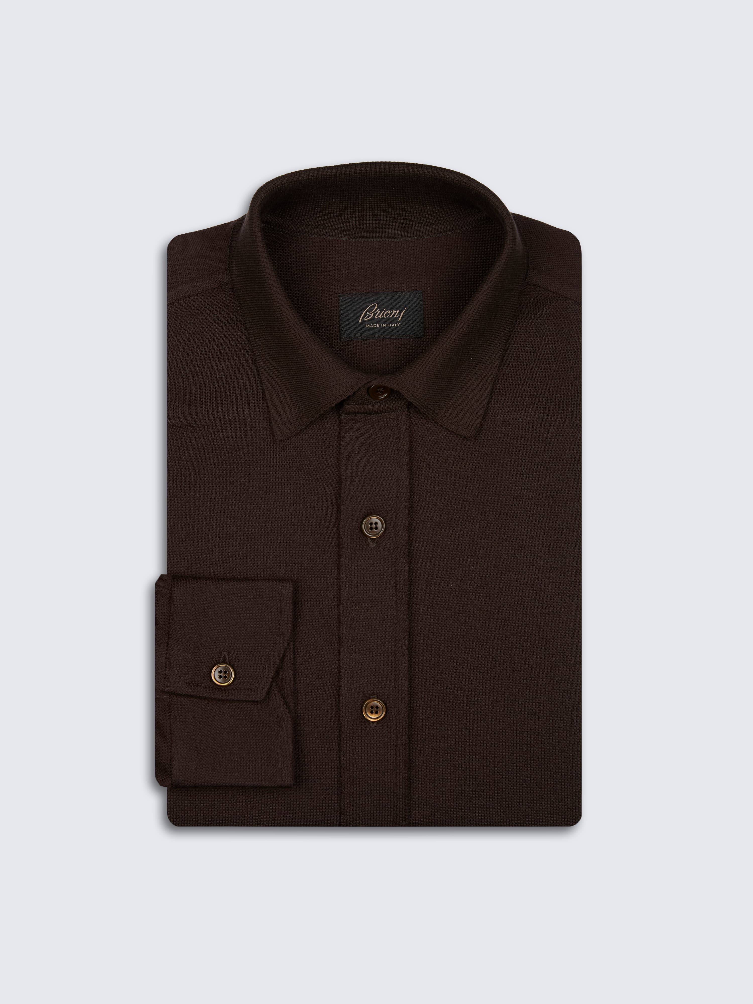 Dark brown cashmere and cotton piqu shirt Dark brown cashmere and cotton piqu shirt
