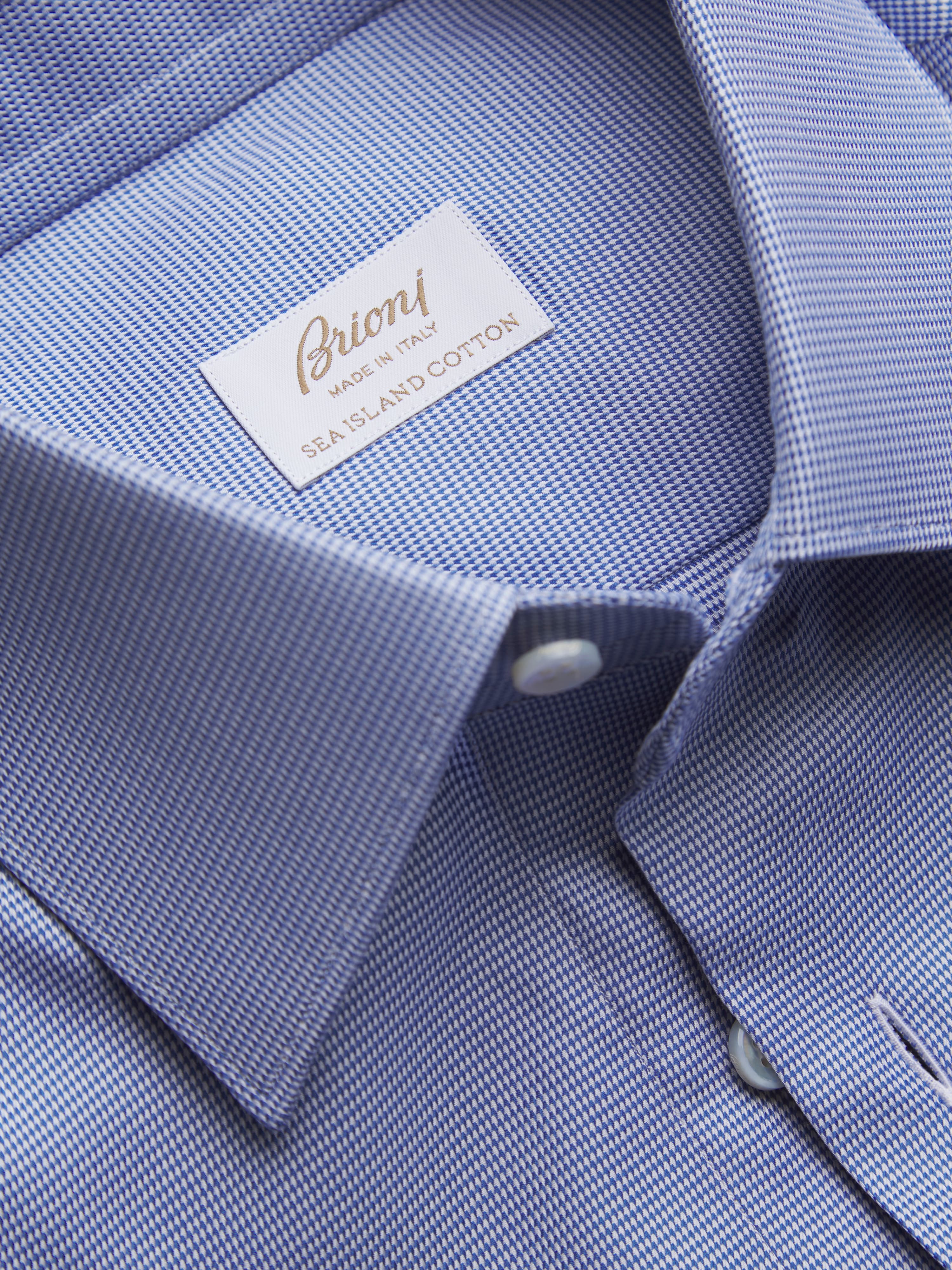 Royal blue micro houndstooth Sea Island cotton formal shirt Royal blue micro houndstooth Sea Island cotton formal shirt
