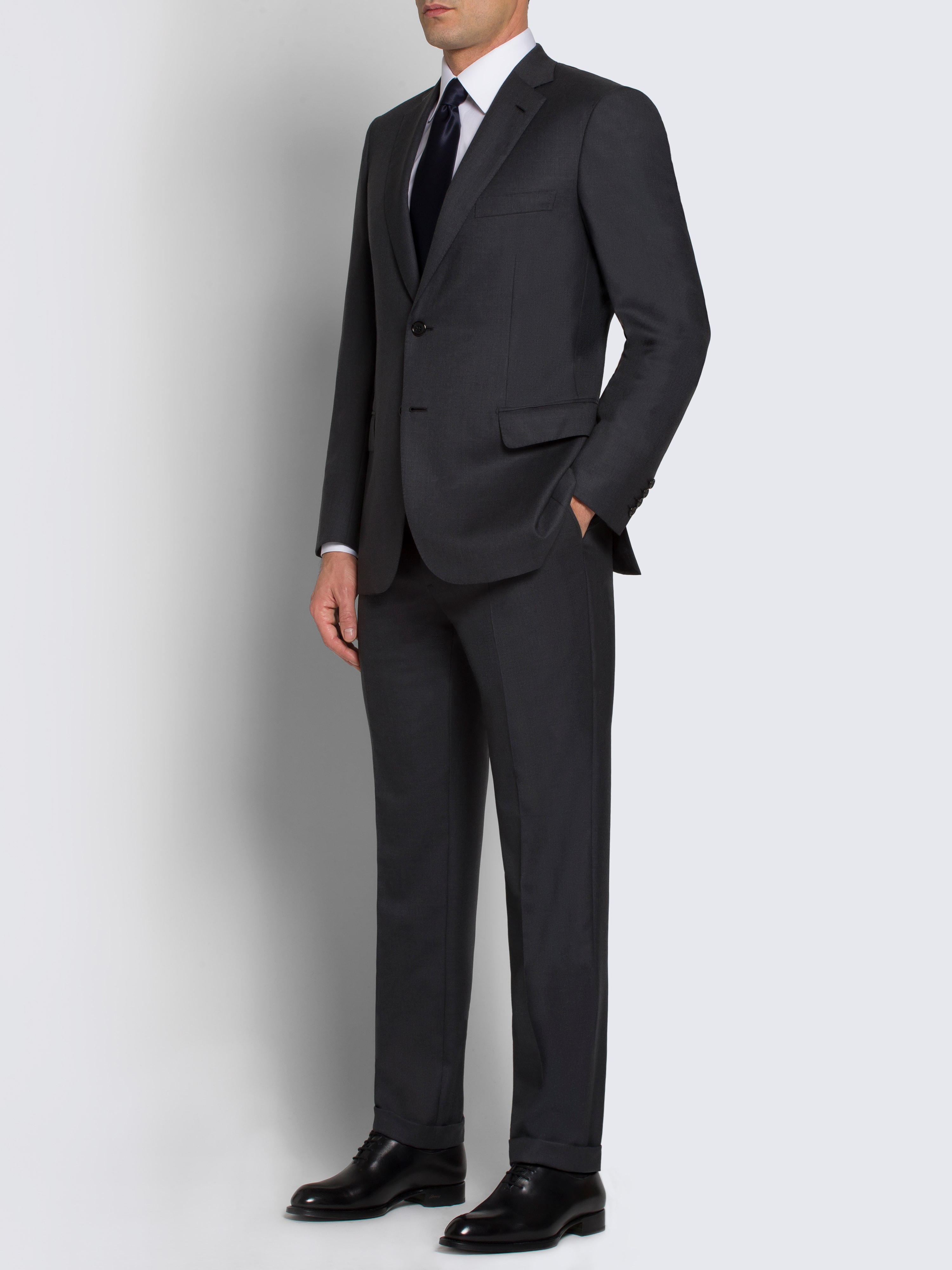 Essential charcoal grey Super 160's wool gabardine Brunico suit