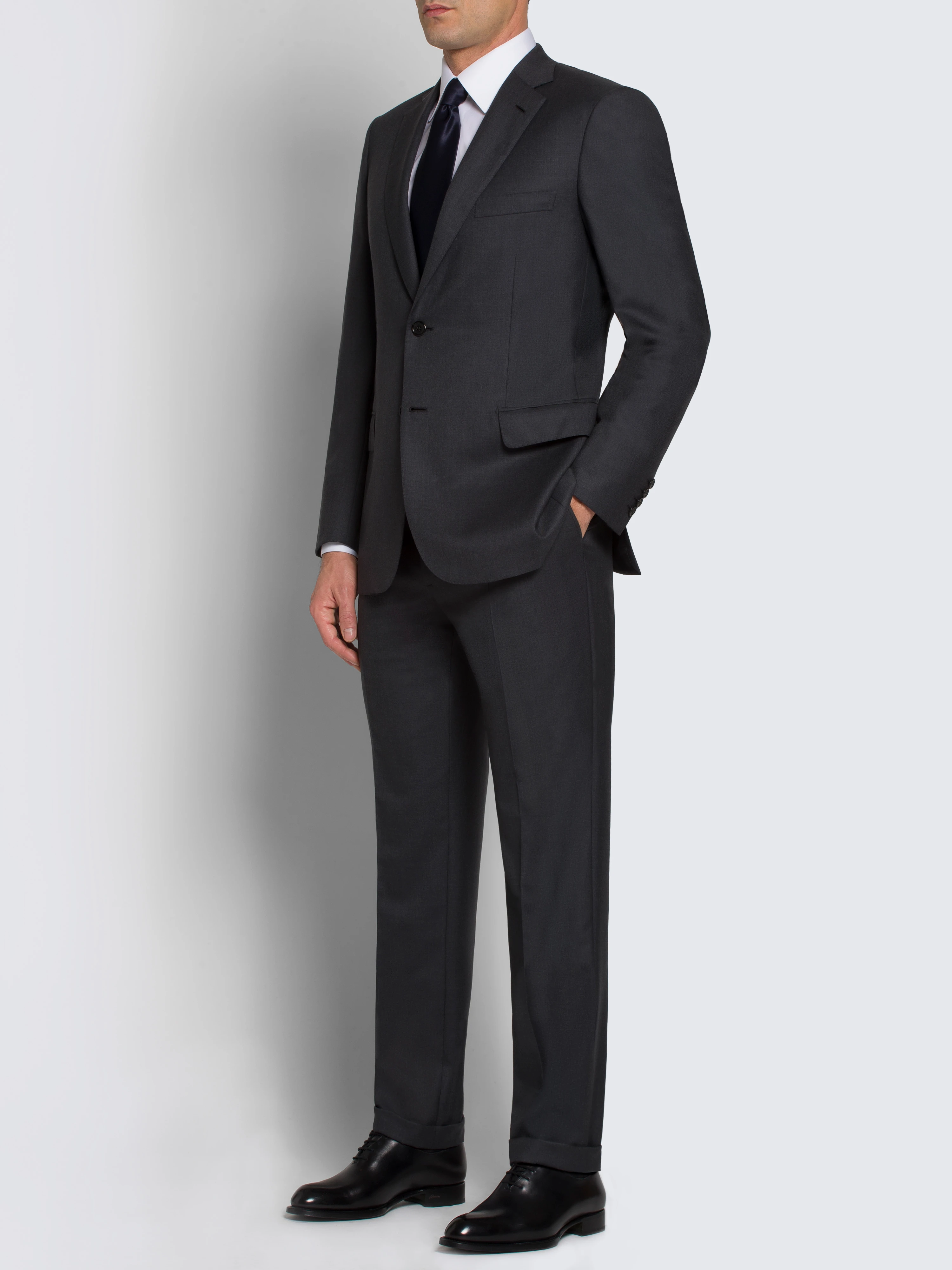 Essential charcoal grey Super 160's wool gabardine Brunico suit