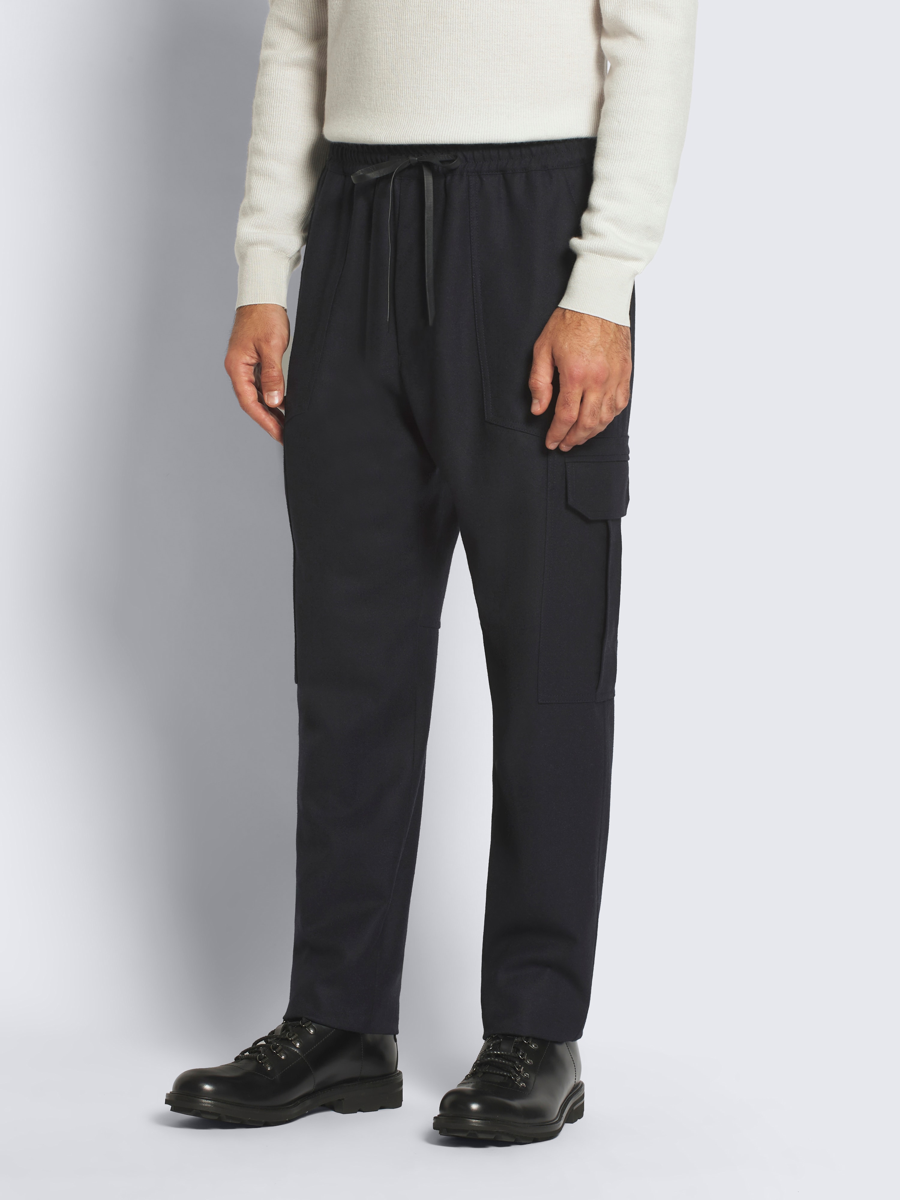 Midnight blue flannel wool twill Lucca trousers