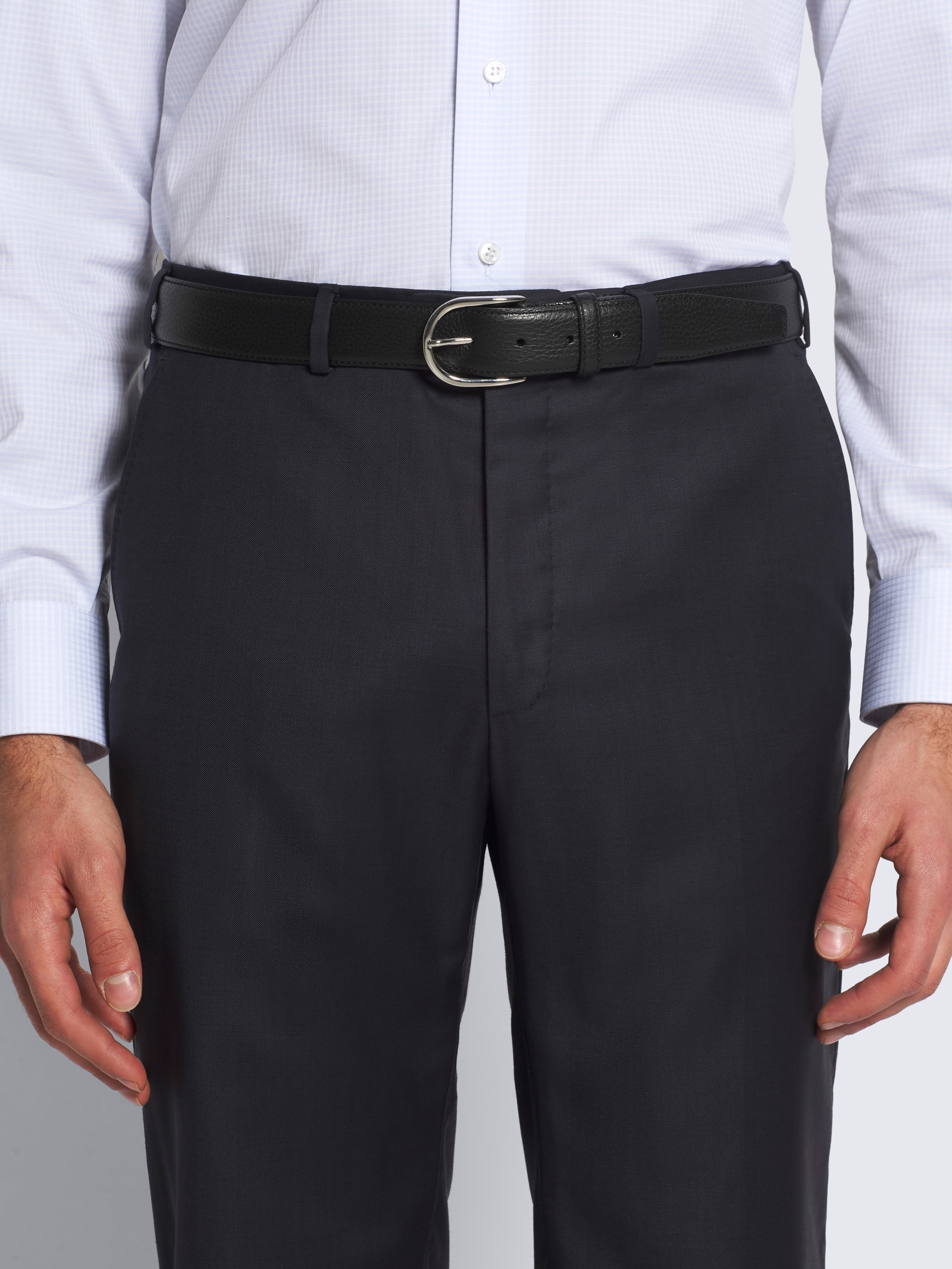 Black grained calf leather belt