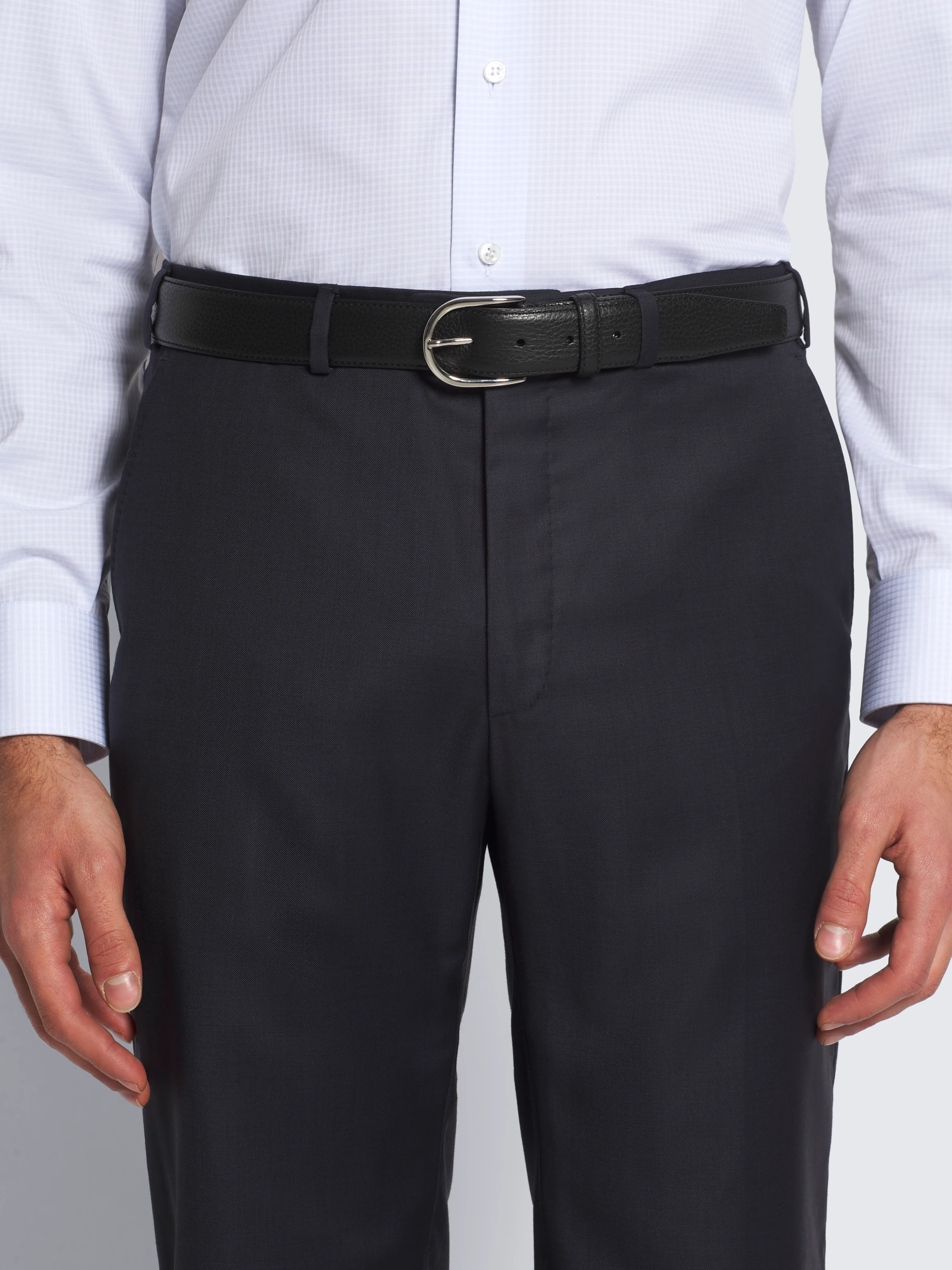 Black grained calf leather belt