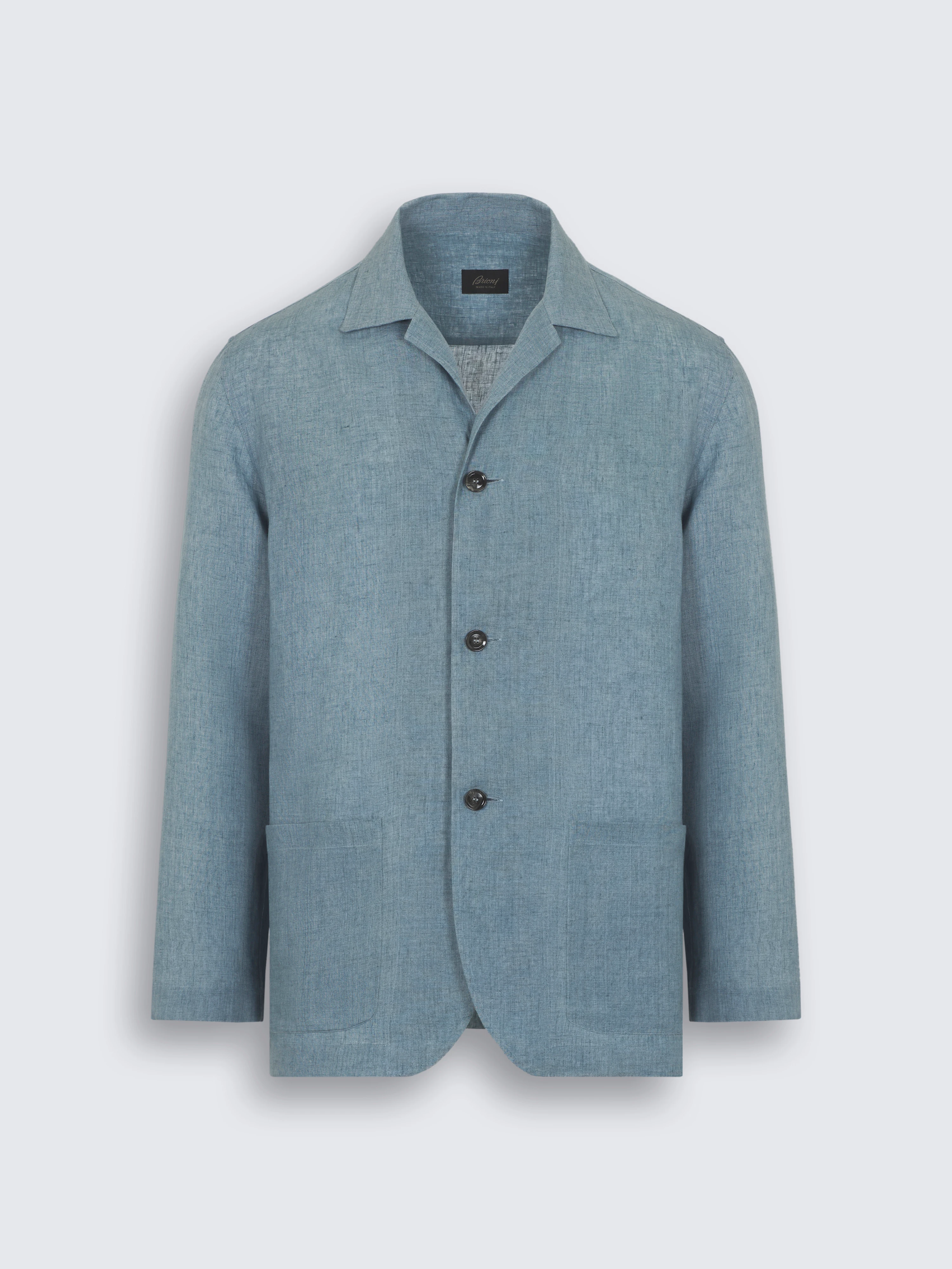 go toLight blue linen shirt jacket