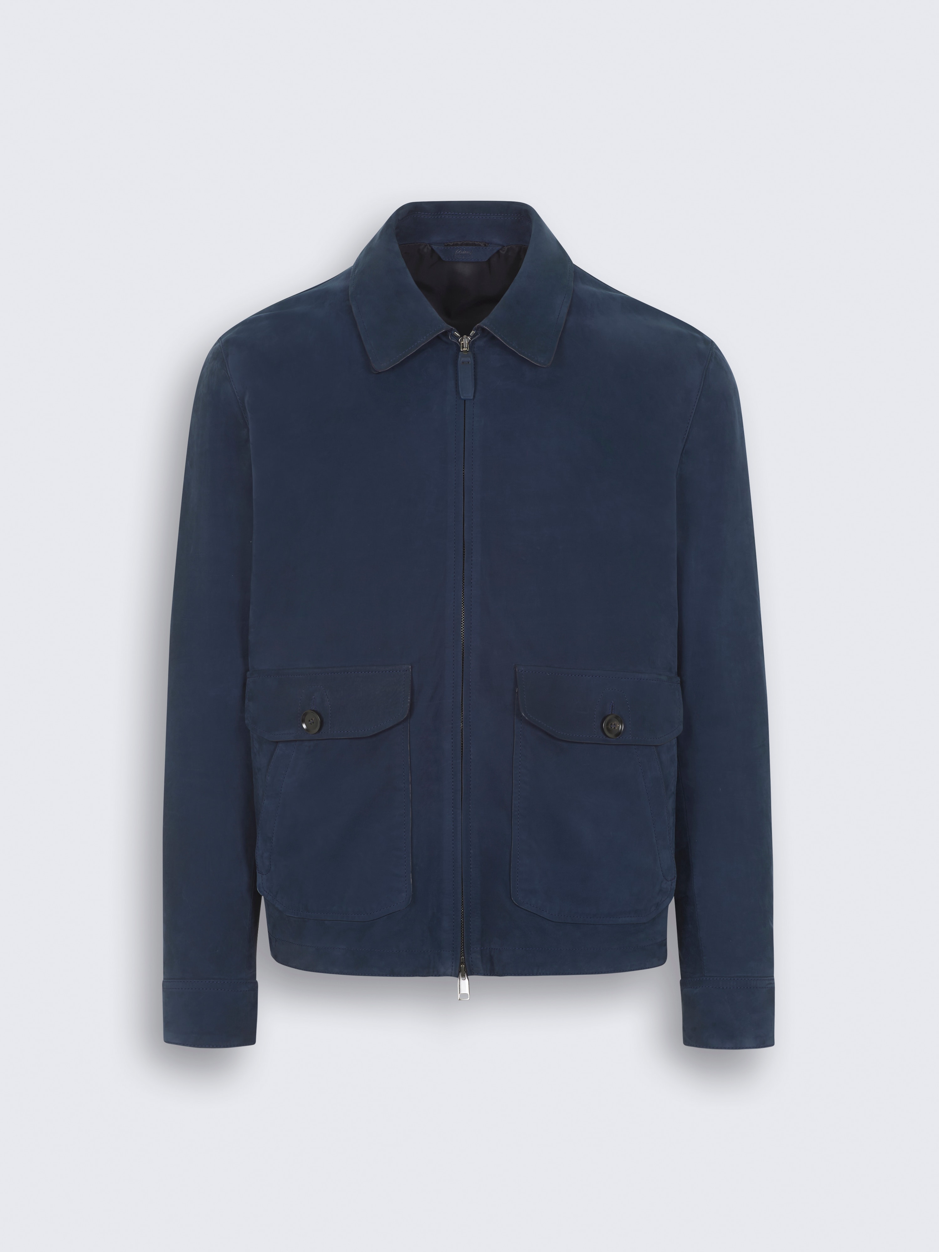 go toNavy blue nubuck shirt collar blouson