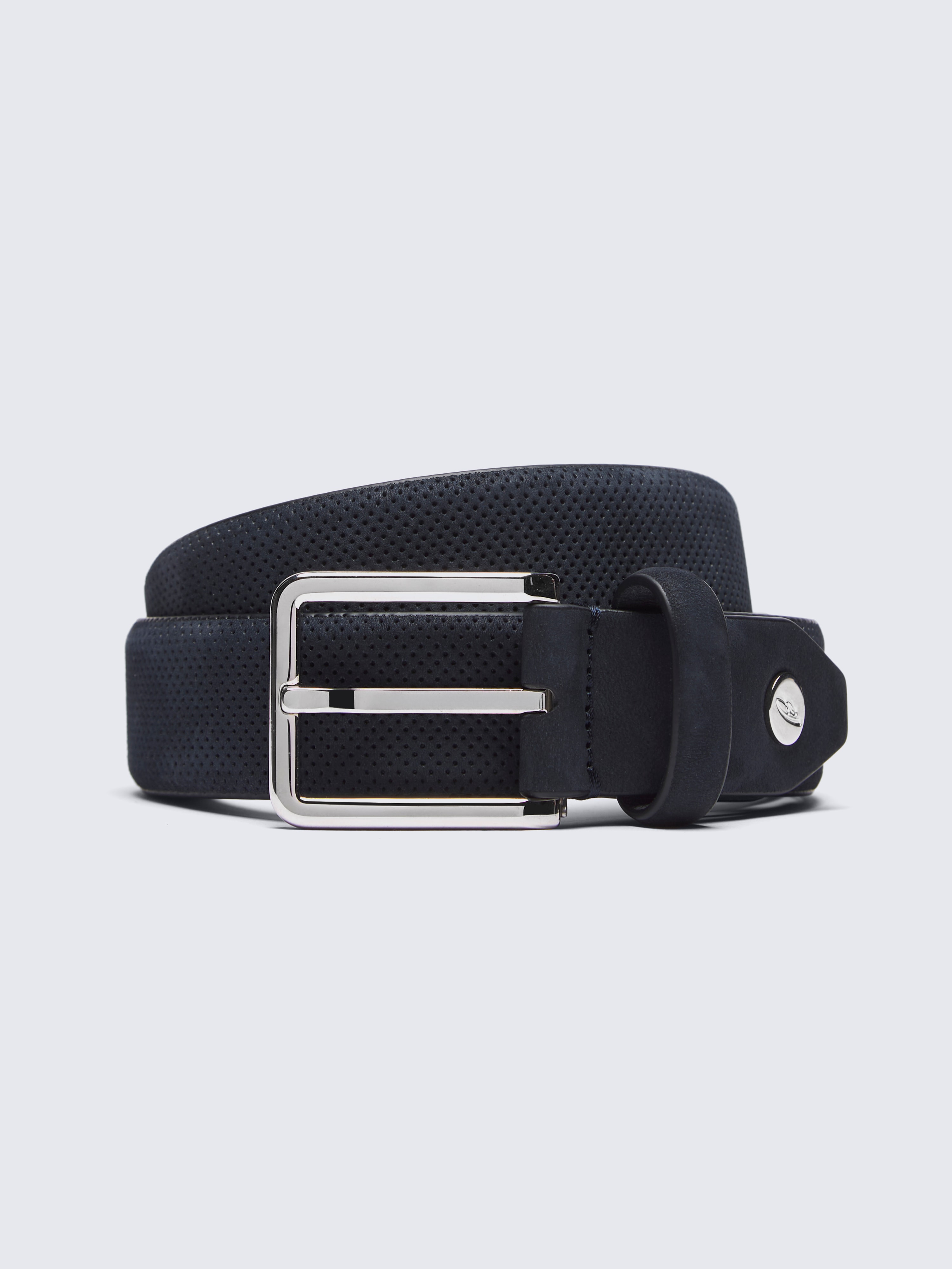 go toCeinture micro-perforée en nubuck bleu nuit