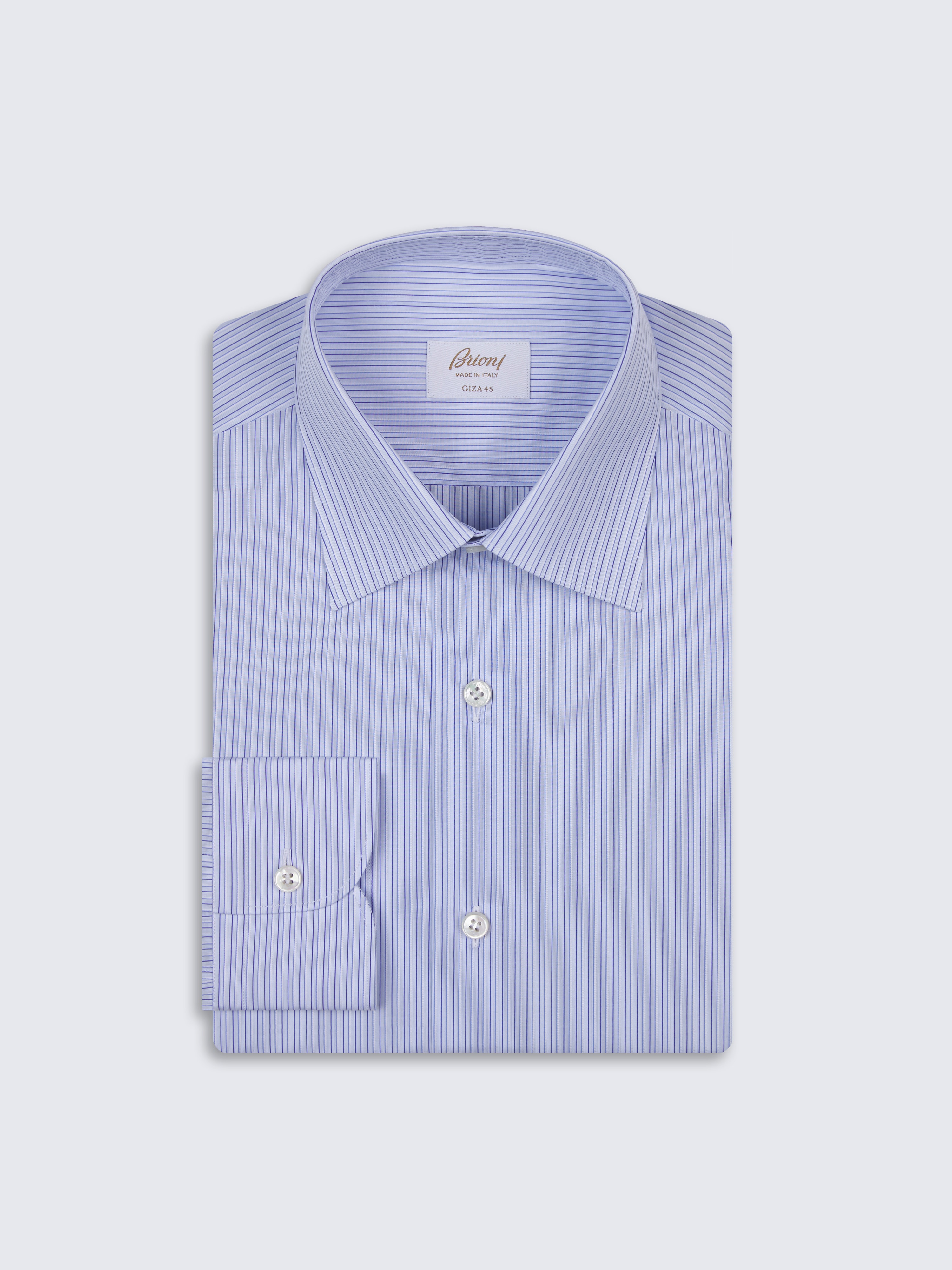 go toLight and royal blue striped Giza 45 cotton formal shirt