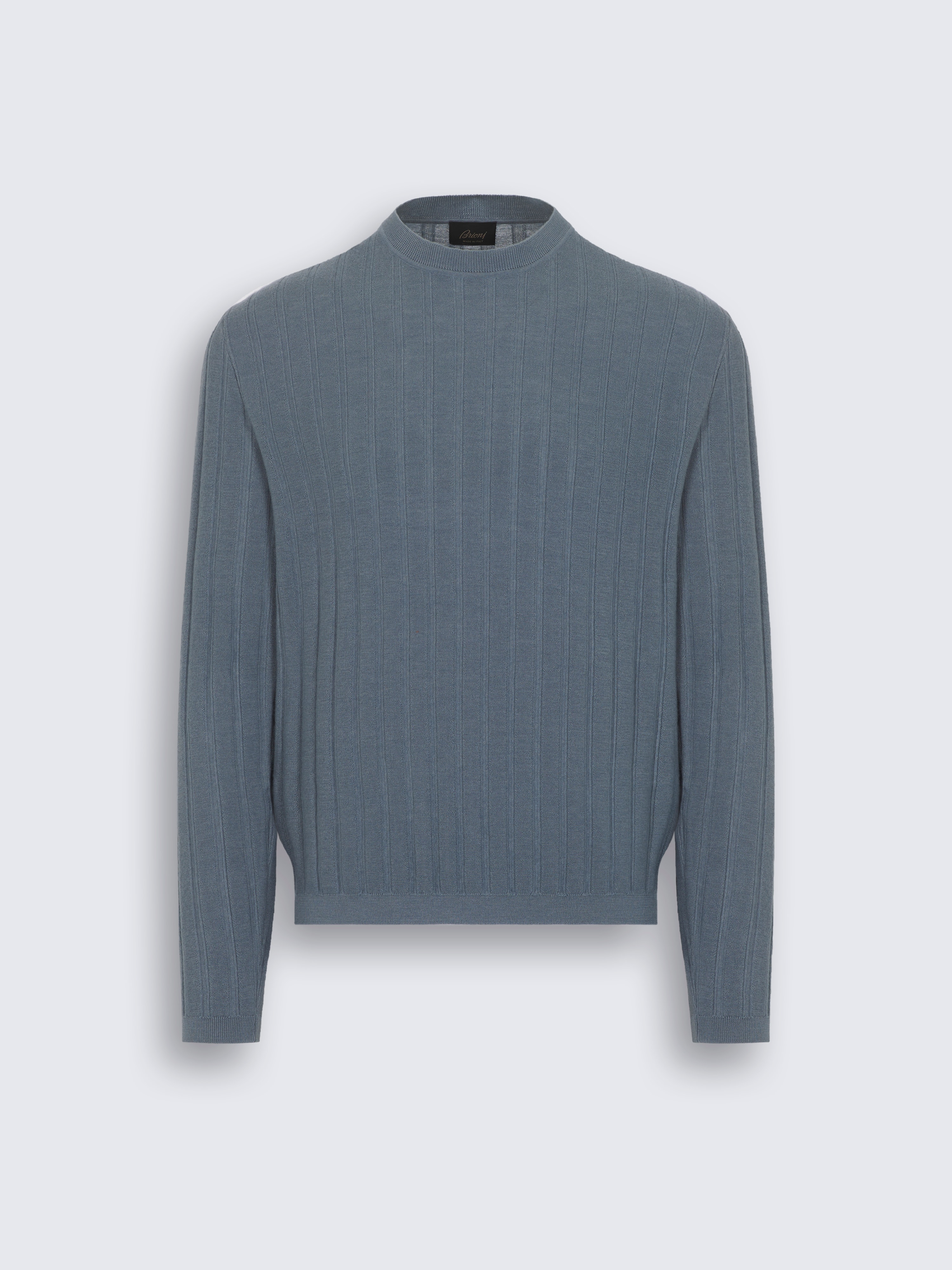 go toMaglione girocollo in cashmere e seta blu acciaio