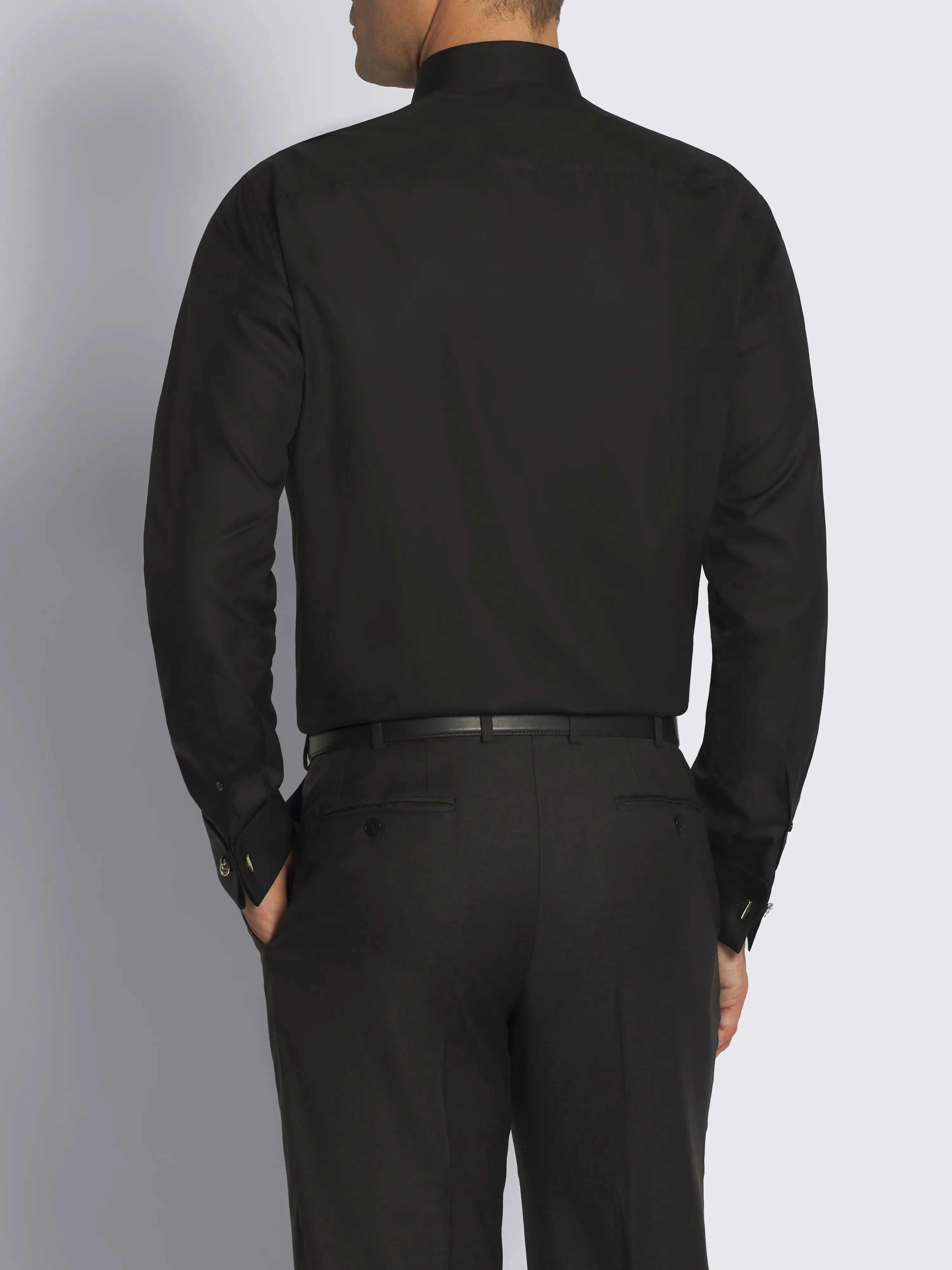 Essential black cotton French cuff evening shirt Essential black cotton French cuff evening shirt