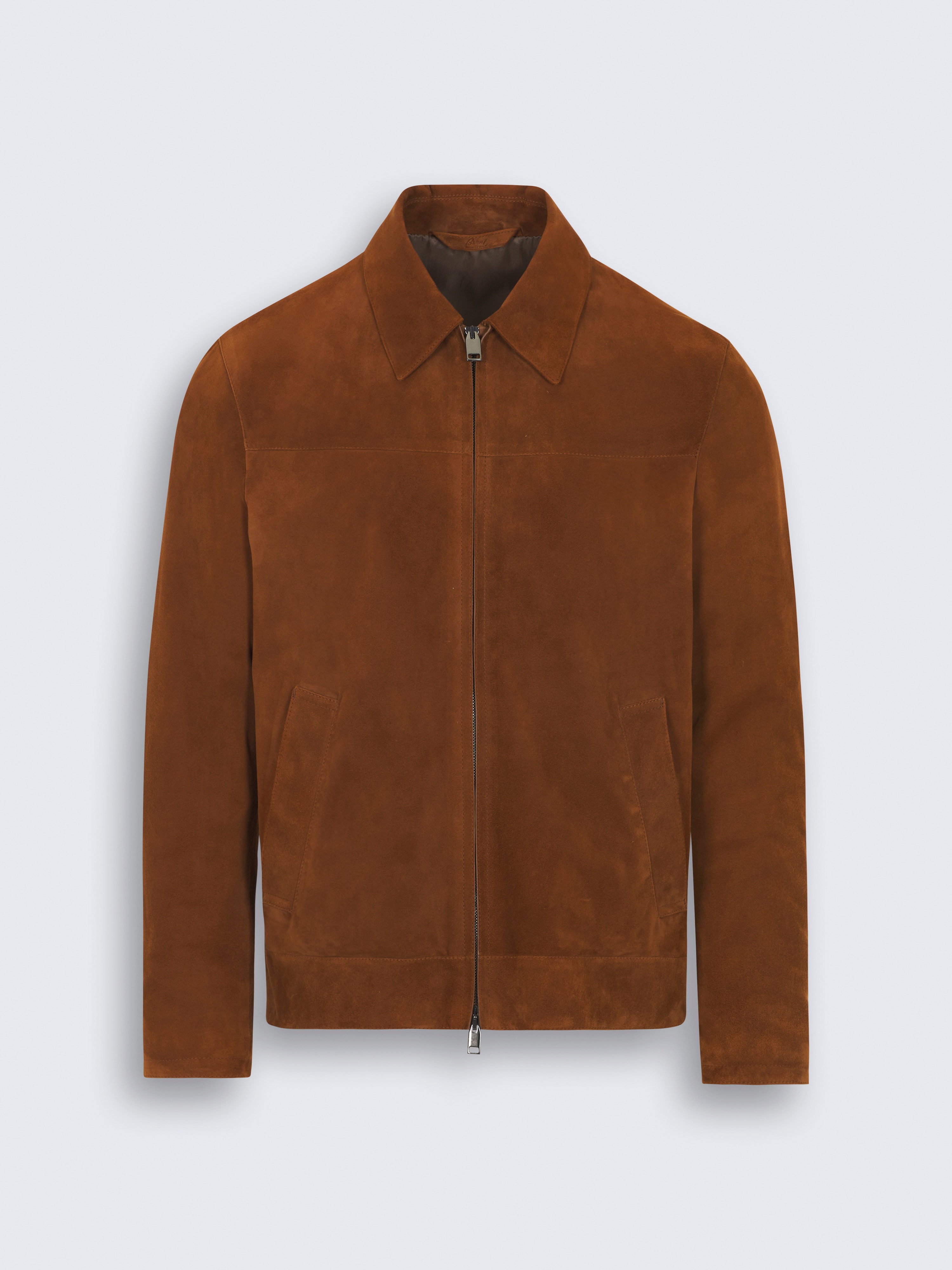 go toBrown suede shirt collar blouson